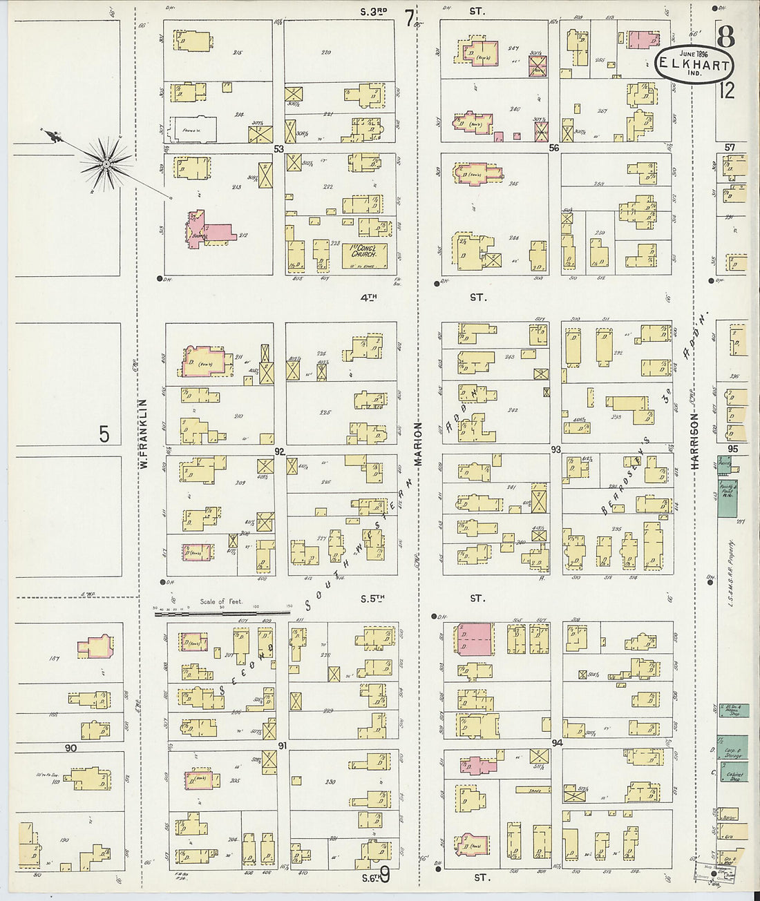 This old map of Elkhart, Elkhart County, Indiana was created by Sanborn Map Company in 1896