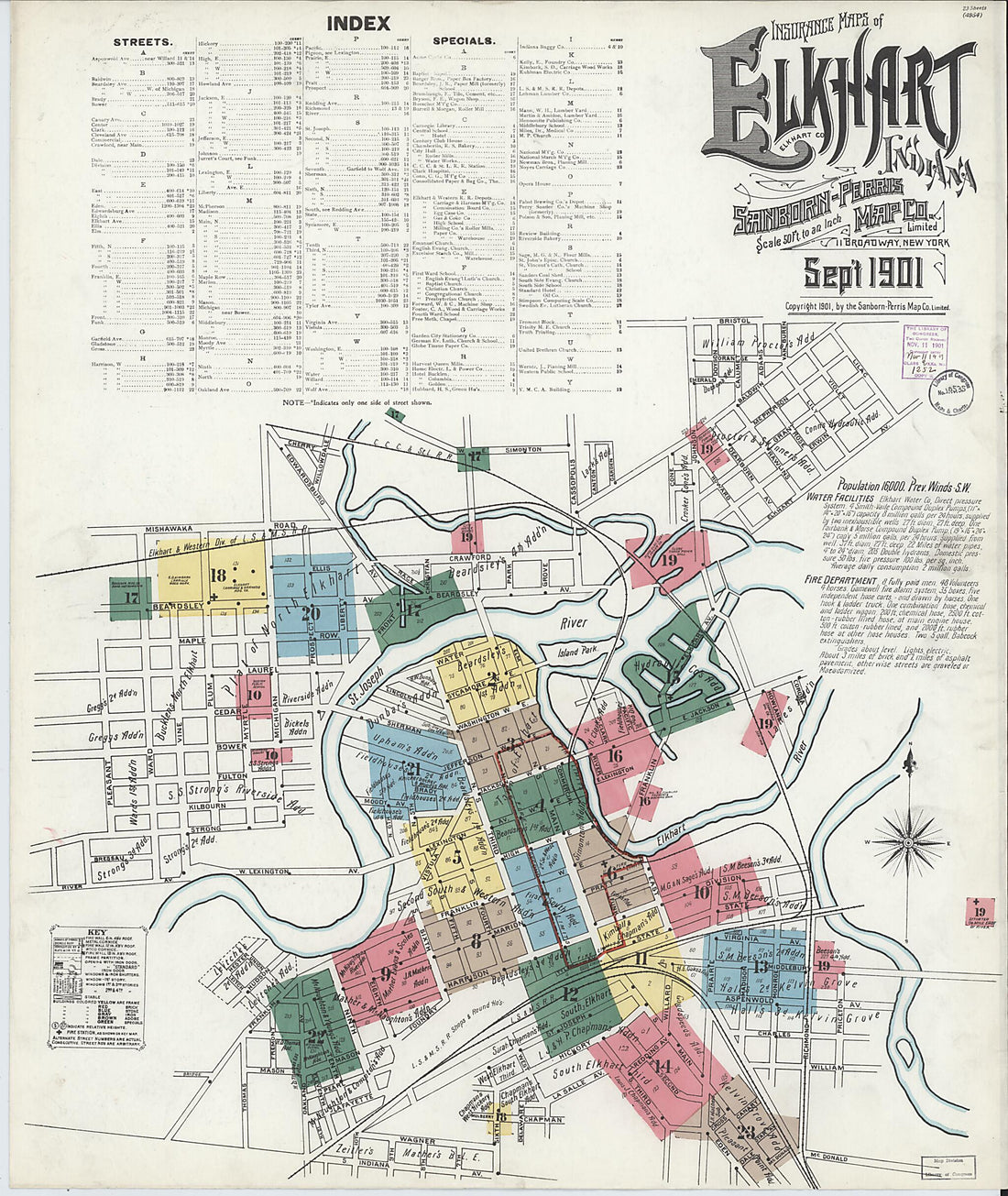 This old map of Elkhart, Elkhart County, Indiana was created by Sanborn Map Company in 1901