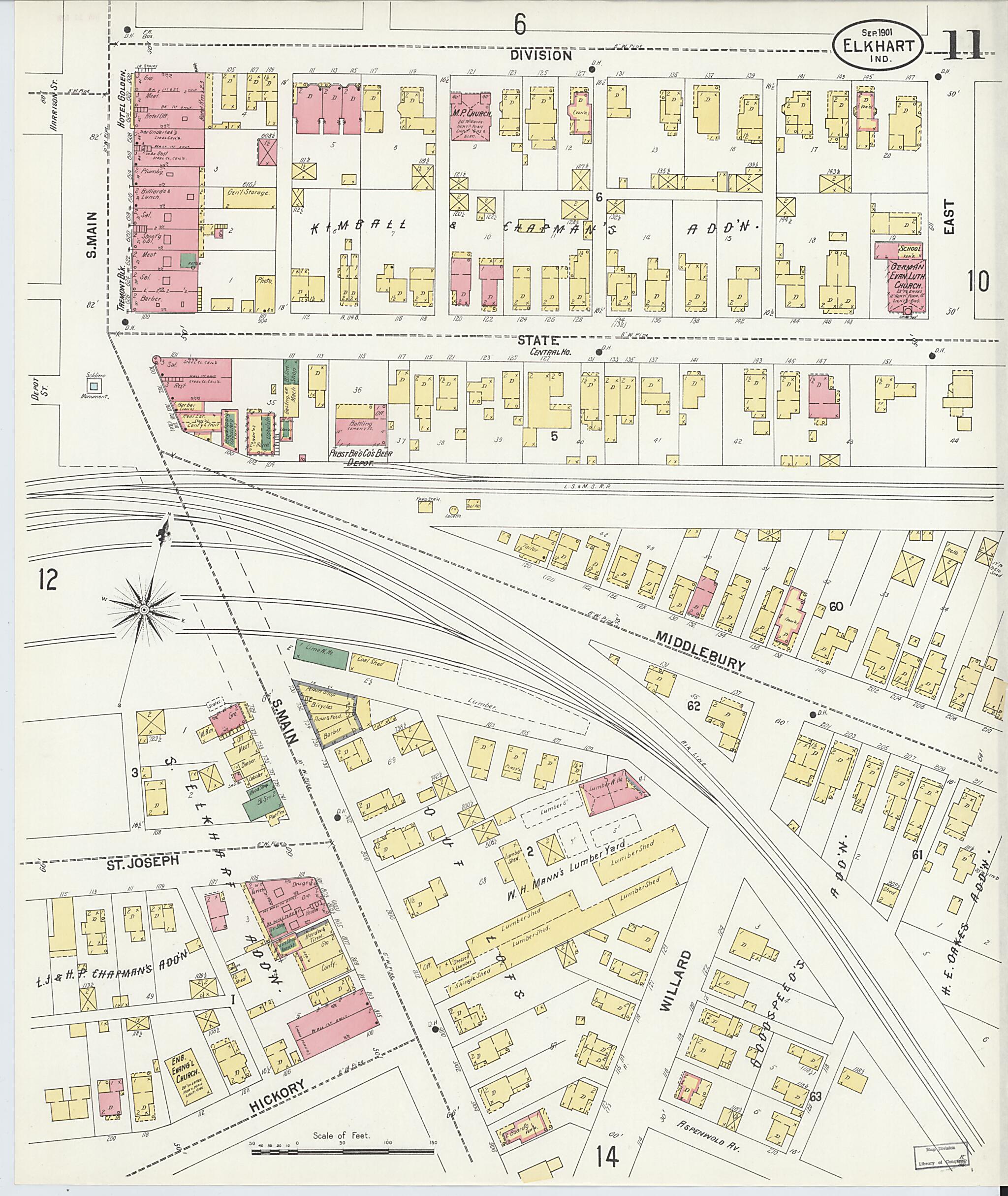 This old map of Elkhart, Elkhart County, Indiana was created by Sanborn Map Company in 1901