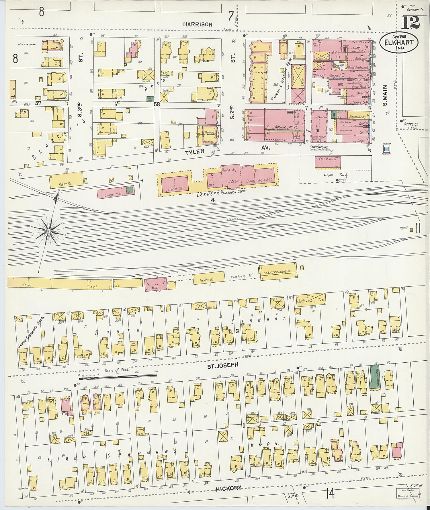 This old map of Elkhart, Elkhart County, Indiana was created by Sanborn Map Company in 1901