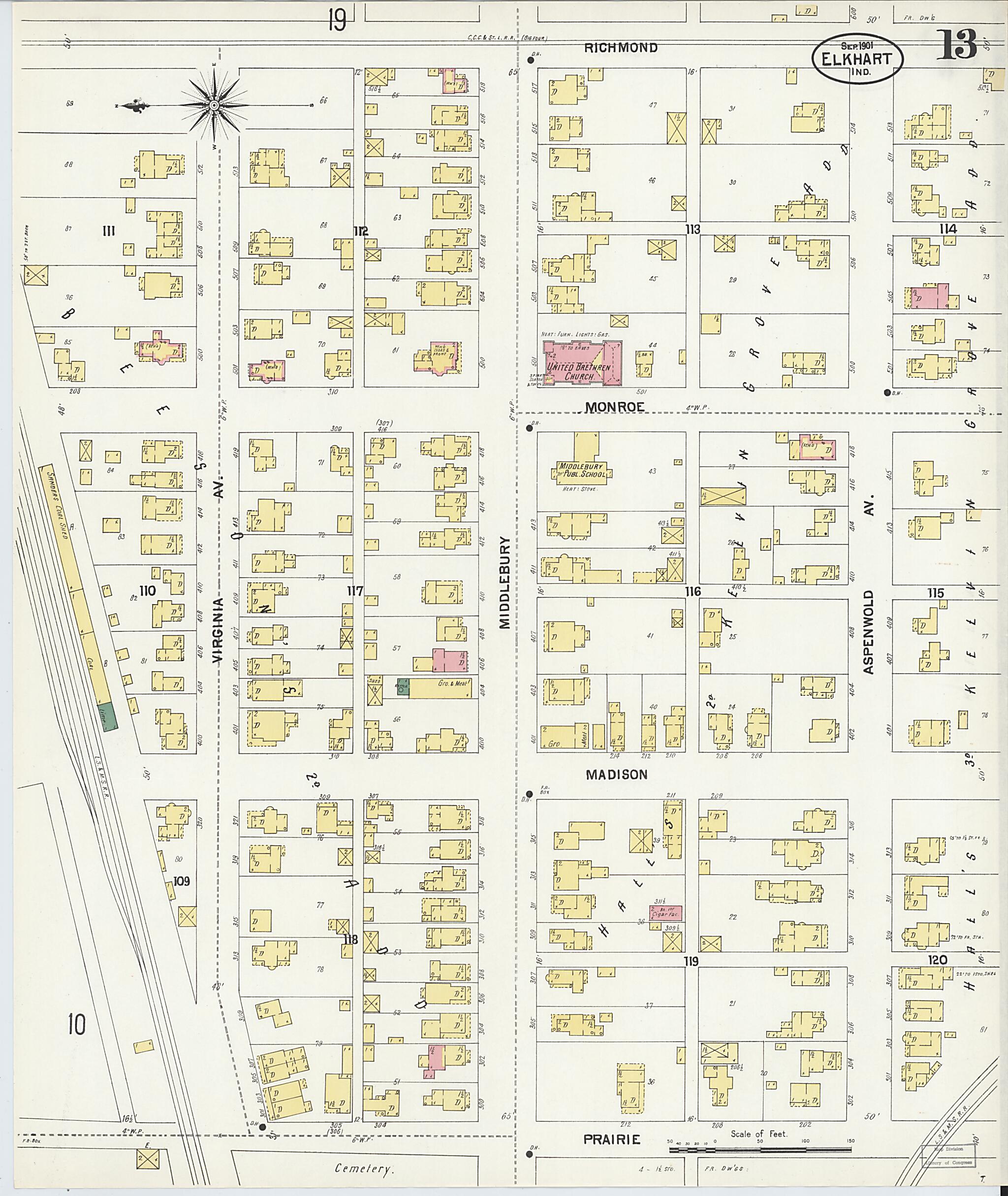 This old map of Elkhart, Elkhart County, Indiana was created by Sanborn Map Company in 1901