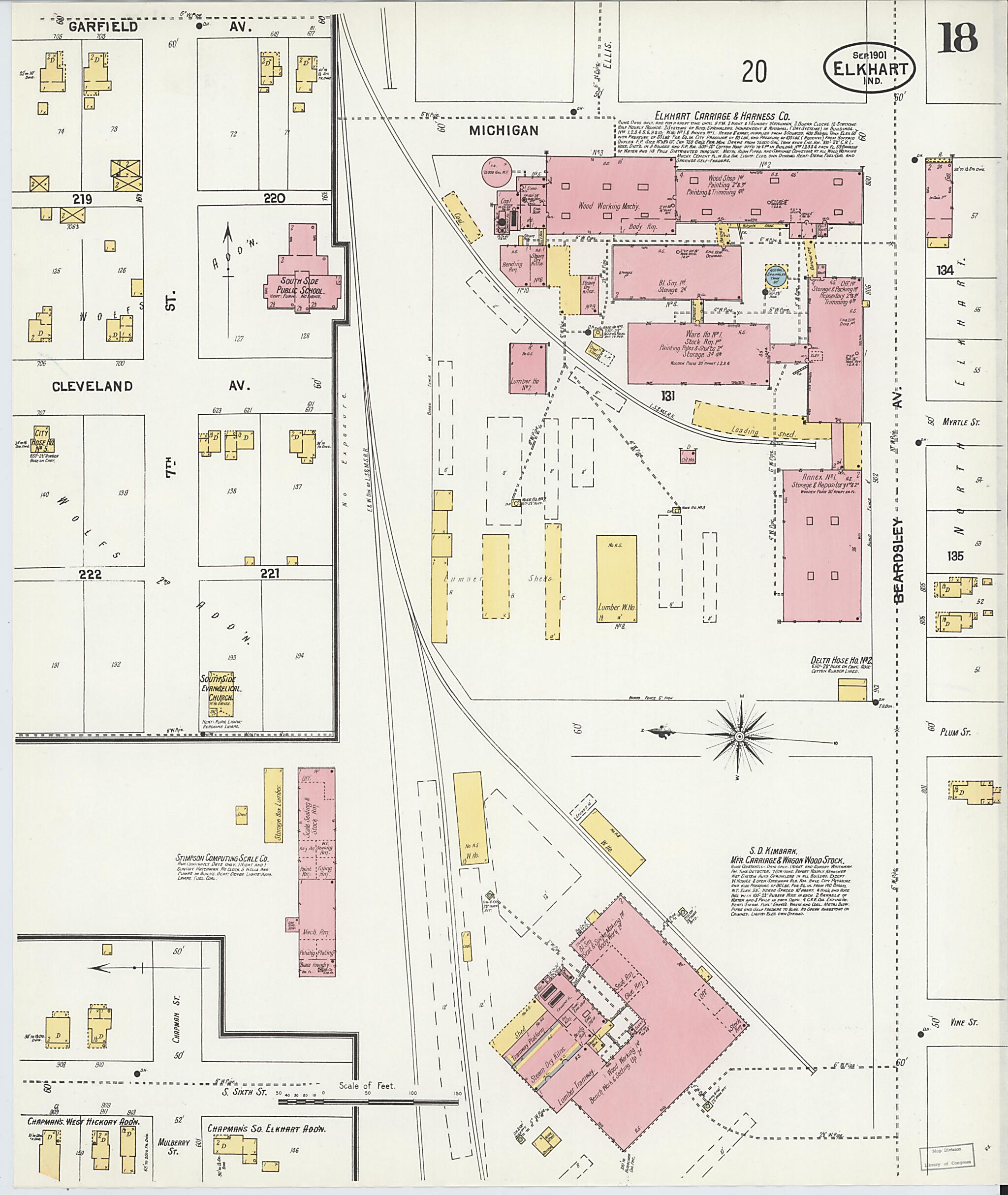 This old map of Elkhart, Elkhart County, Indiana was created by Sanborn Map Company in 1901