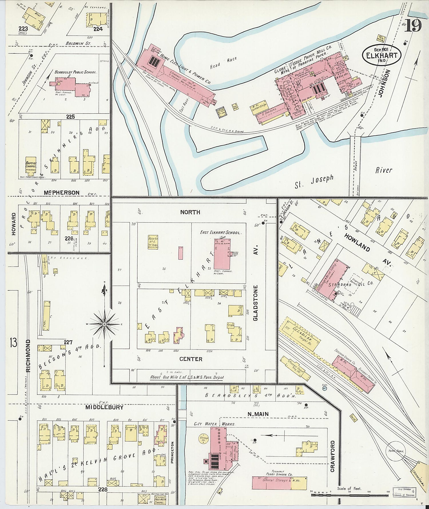 This old map of Elkhart, Elkhart County, Indiana was created by Sanborn Map Company in 1901