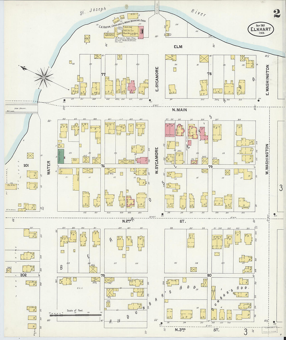 This old map of Elkhart, Elkhart County, Indiana was created by Sanborn Map Company in 1901