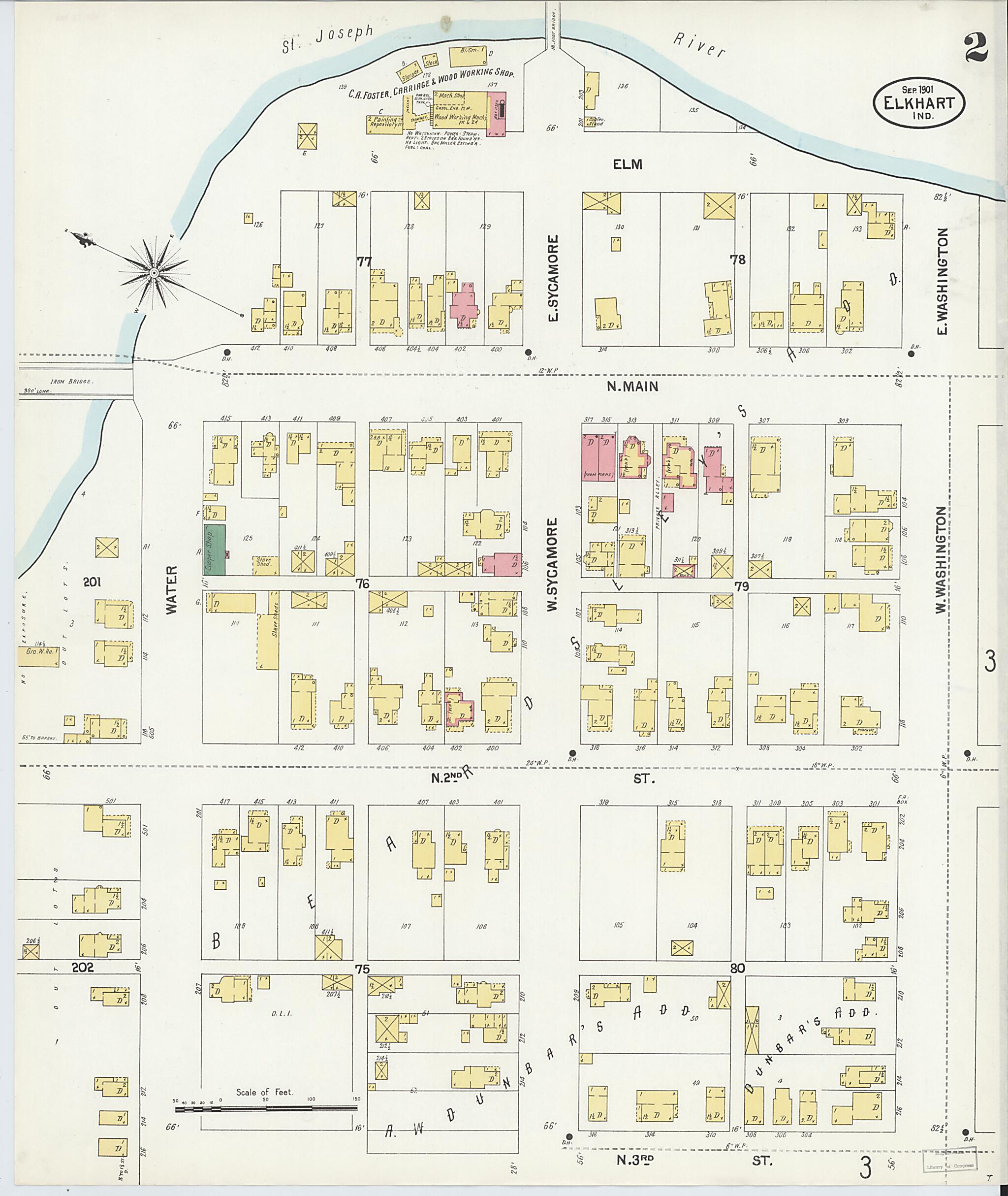 This old map of Elkhart, Elkhart County, Indiana was created by Sanborn Map Company in 1901