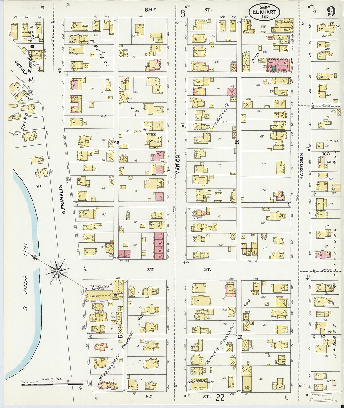 This old map of Elkhart, Elkhart County, Indiana was created by Sanborn Map Company in 1901