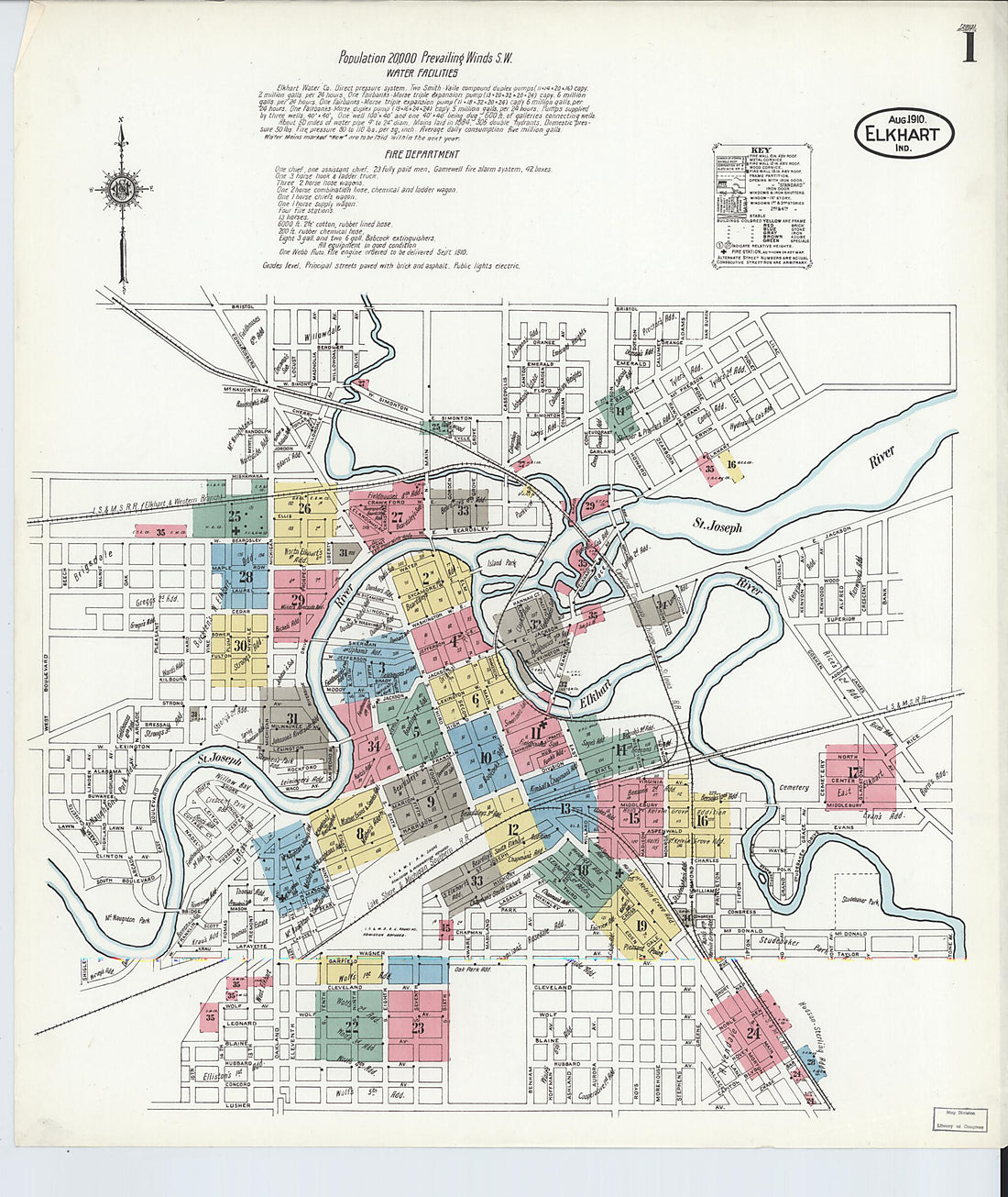 This old map of Elkhart, Elkhart County, Indiana was created by Sanborn Map Company in 1910