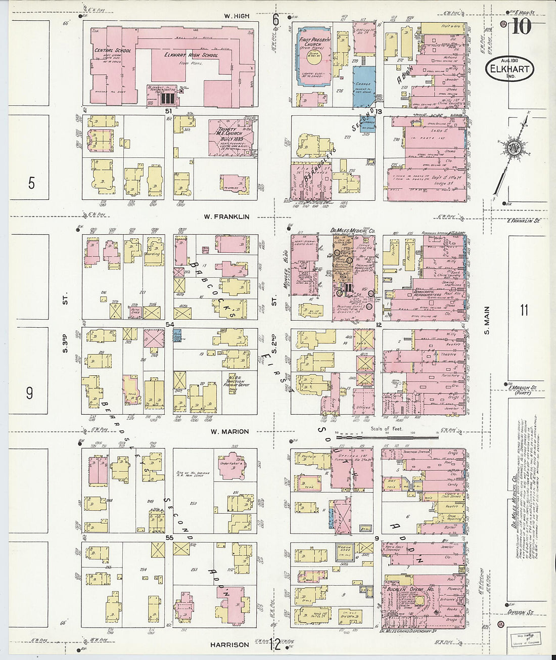 This old map of Elkhart, Elkhart County, Indiana was created by Sanborn Map Company in 1910