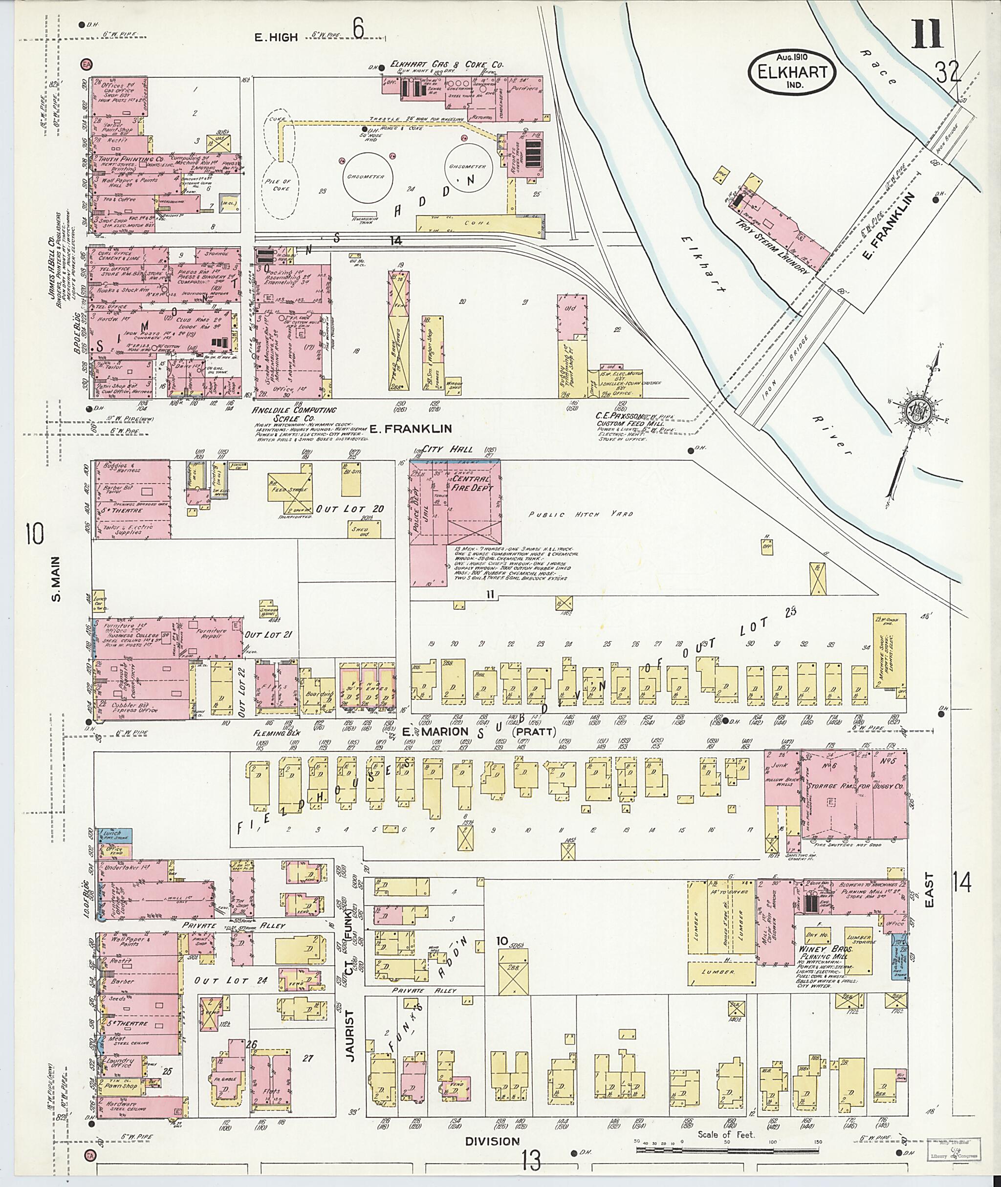 This old map of Elkhart, Elkhart County, Indiana was created by Sanborn Map Company in 1910