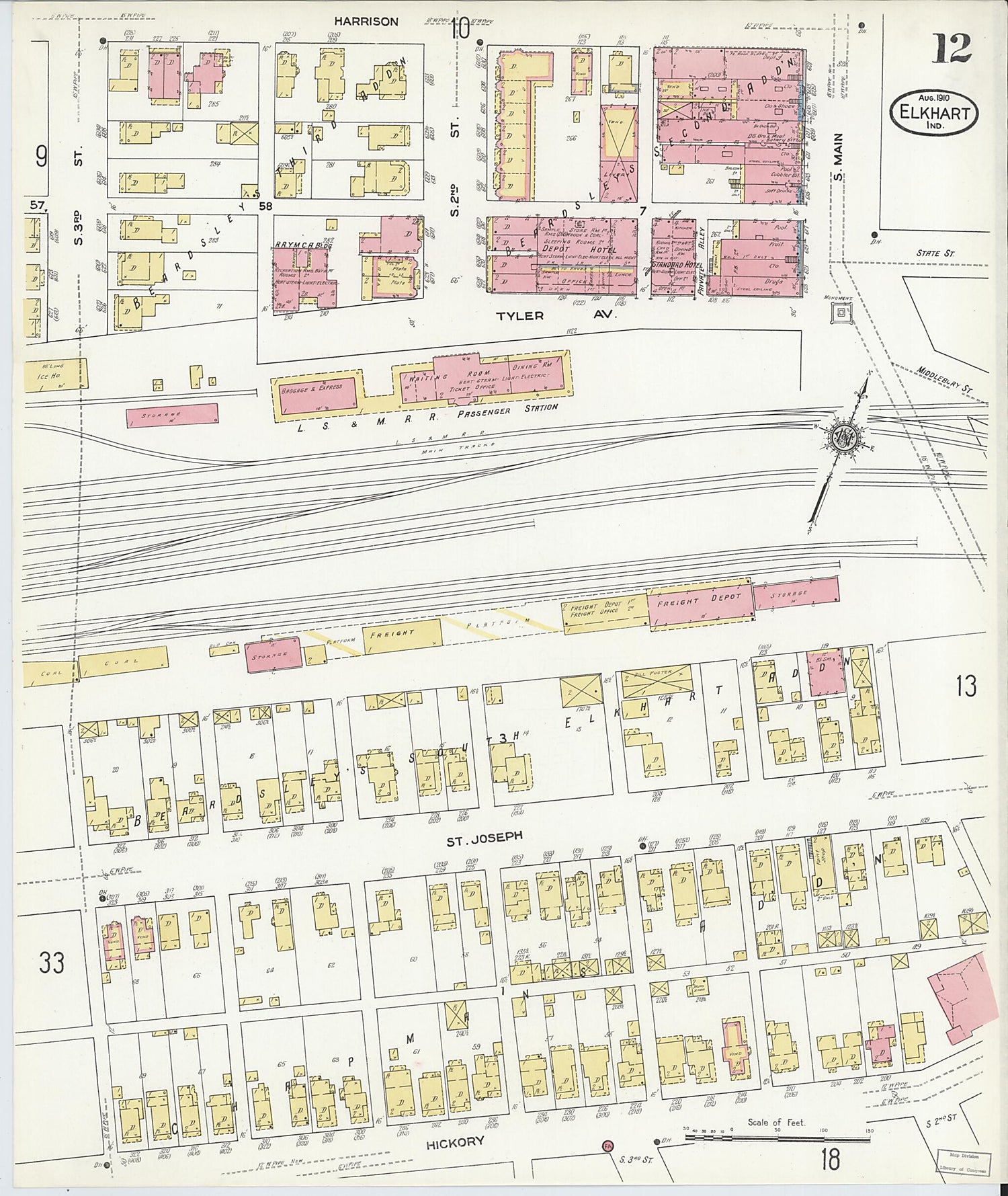 This old map of Elkhart, Elkhart County, Indiana was created by Sanborn Map Company in 1910