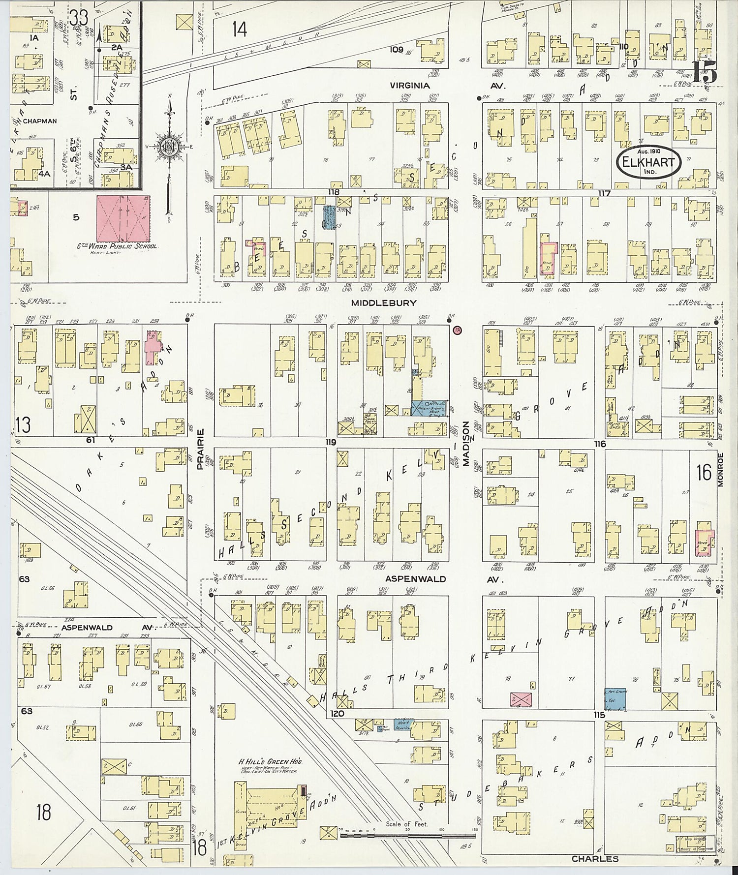 This old map of Elkhart, Elkhart County, Indiana was created by Sanborn Map Company in 1910