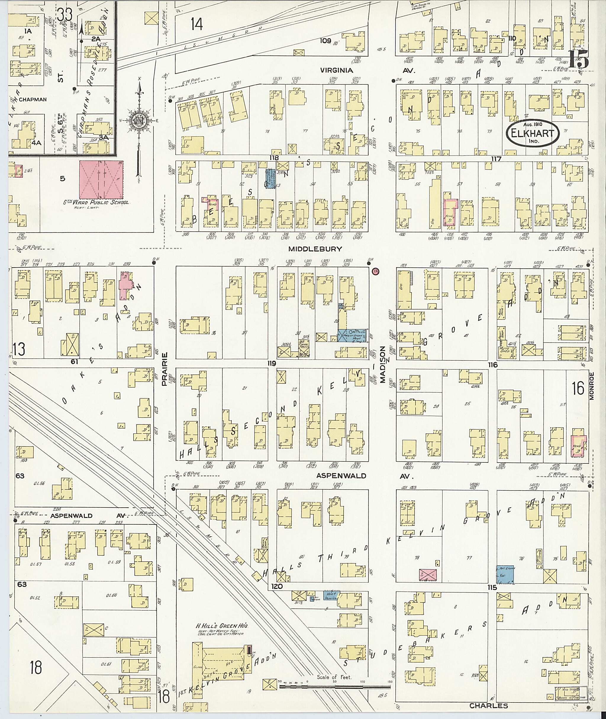 This old map of Elkhart, Elkhart County, Indiana was created by Sanborn Map Company in 1910