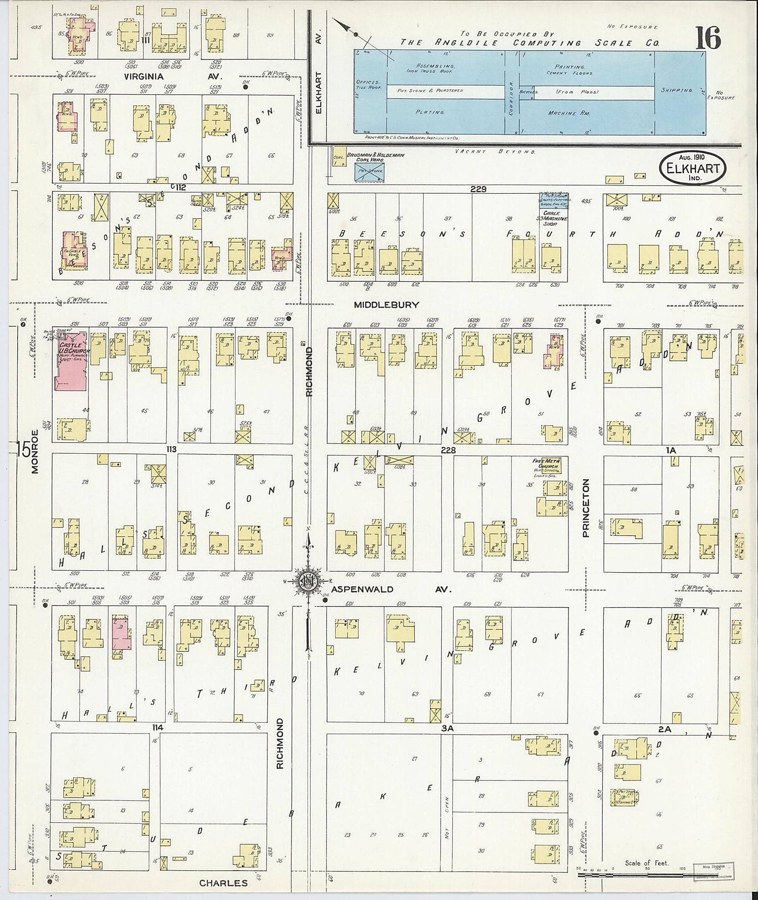 This old map of Elkhart, Elkhart County, Indiana was created by Sanborn Map Company in 1910