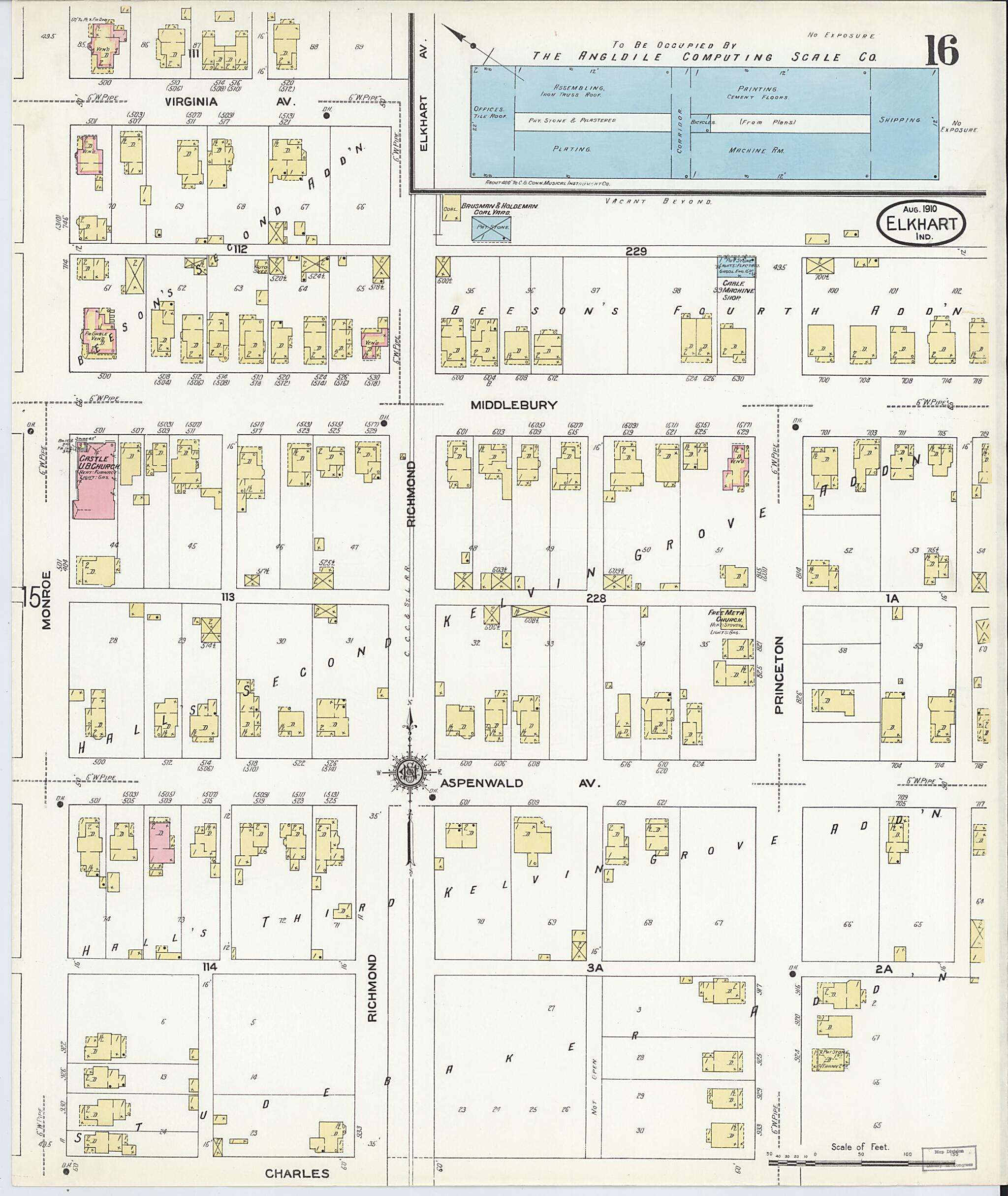 This old map of Elkhart, Elkhart County, Indiana was created by Sanborn Map Company in 1910