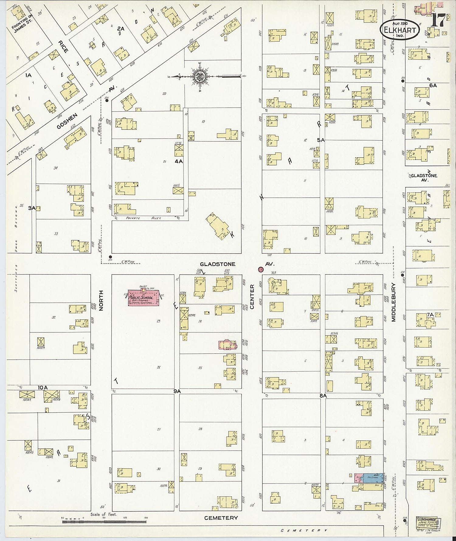 This old map of Elkhart, Elkhart County, Indiana was created by Sanborn Map Company in 1910