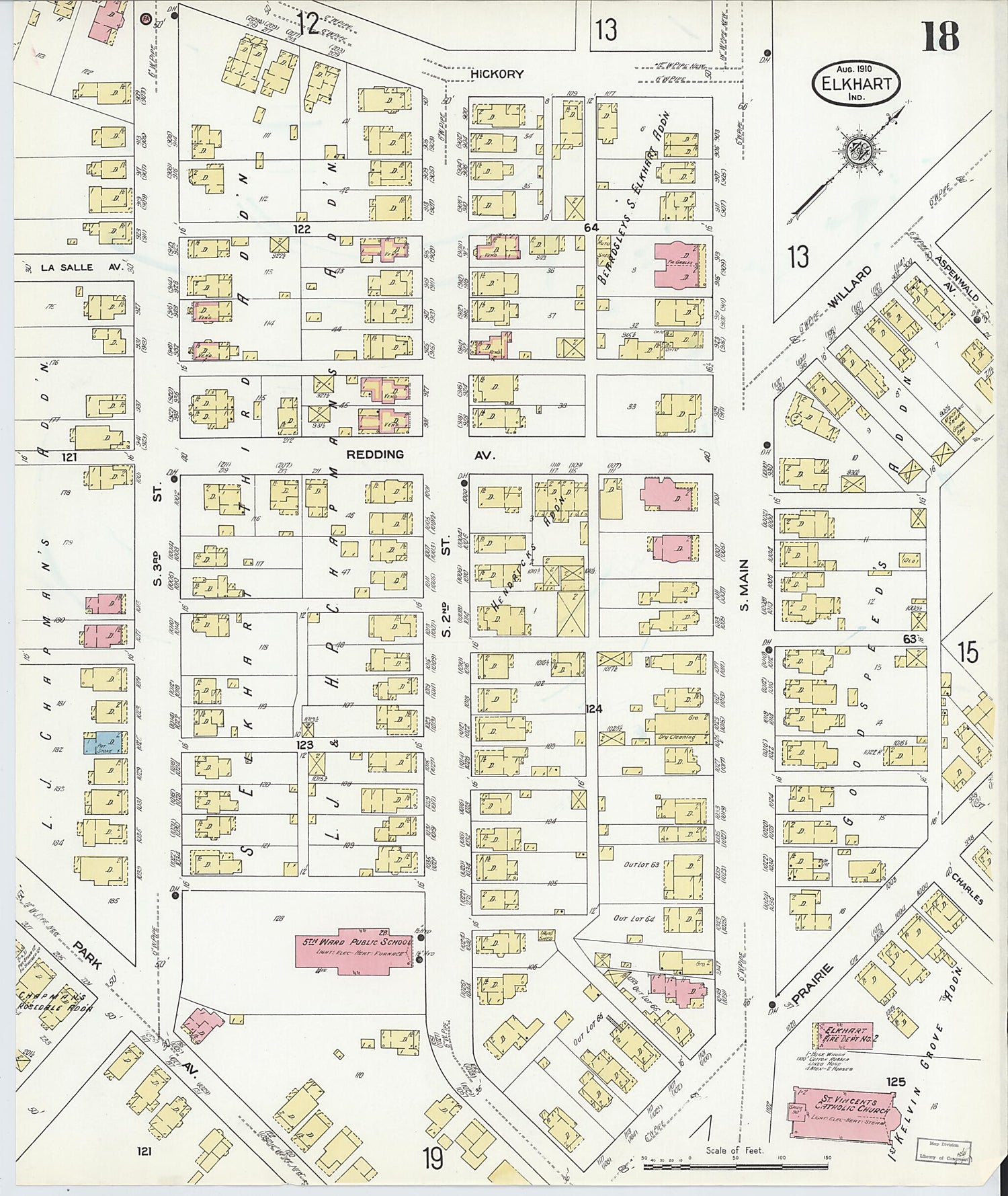 This old map of Elkhart, Elkhart County, Indiana was created by Sanborn Map Company in 1910