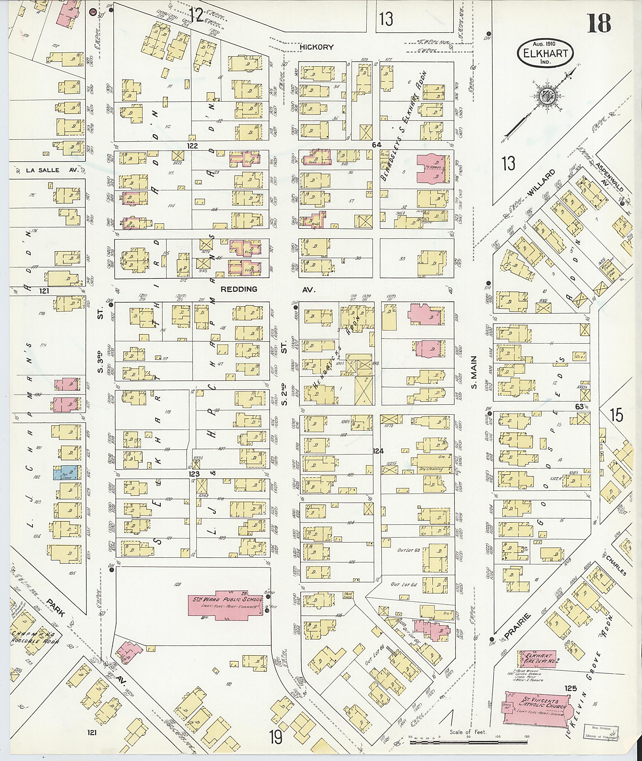 This old map of Elkhart, Elkhart County, Indiana was created by Sanborn Map Company in 1910