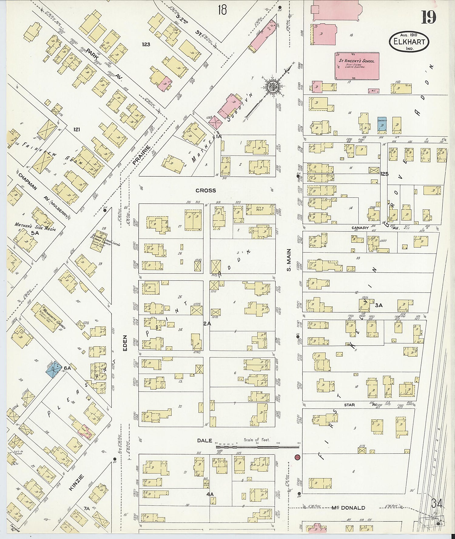 This old map of Elkhart, Elkhart County, Indiana was created by Sanborn Map Company in 1910