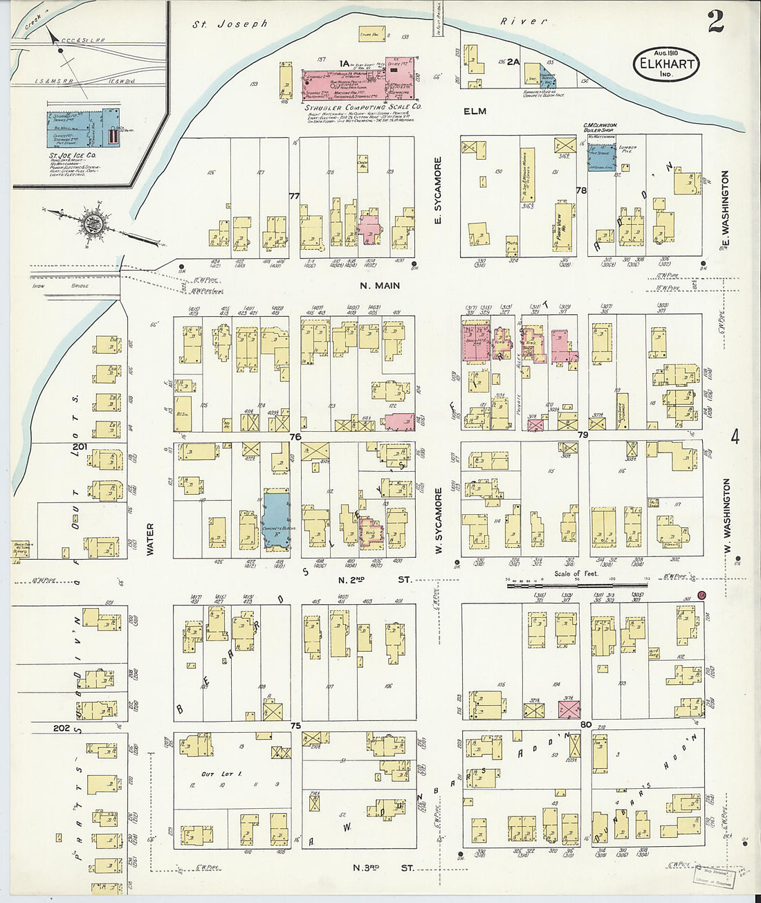 This old map of Elkhart, Elkhart County, Indiana was created by Sanborn Map Company in 1910