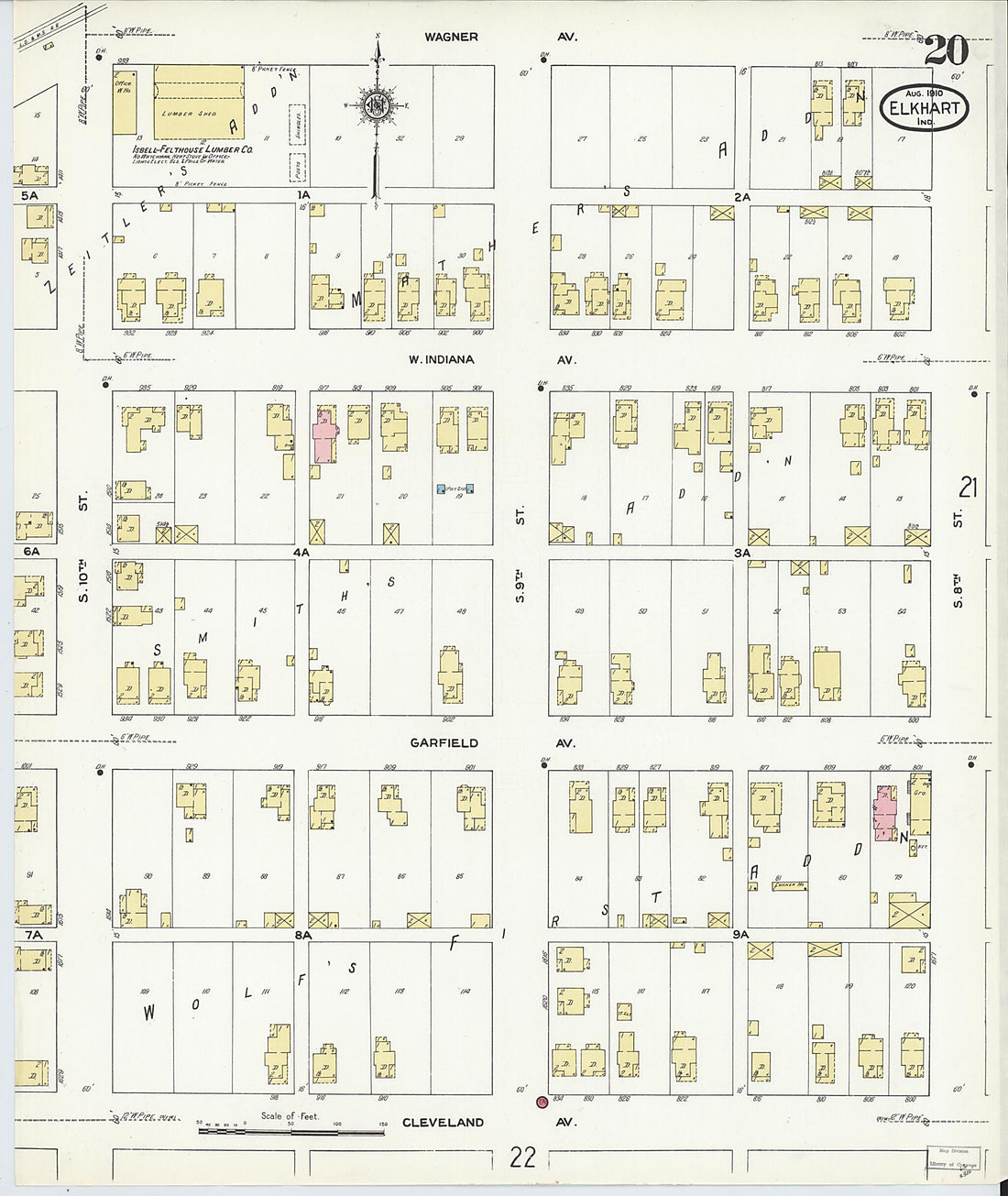 This old map of Elkhart, Elkhart County, Indiana was created by Sanborn Map Company in 1910