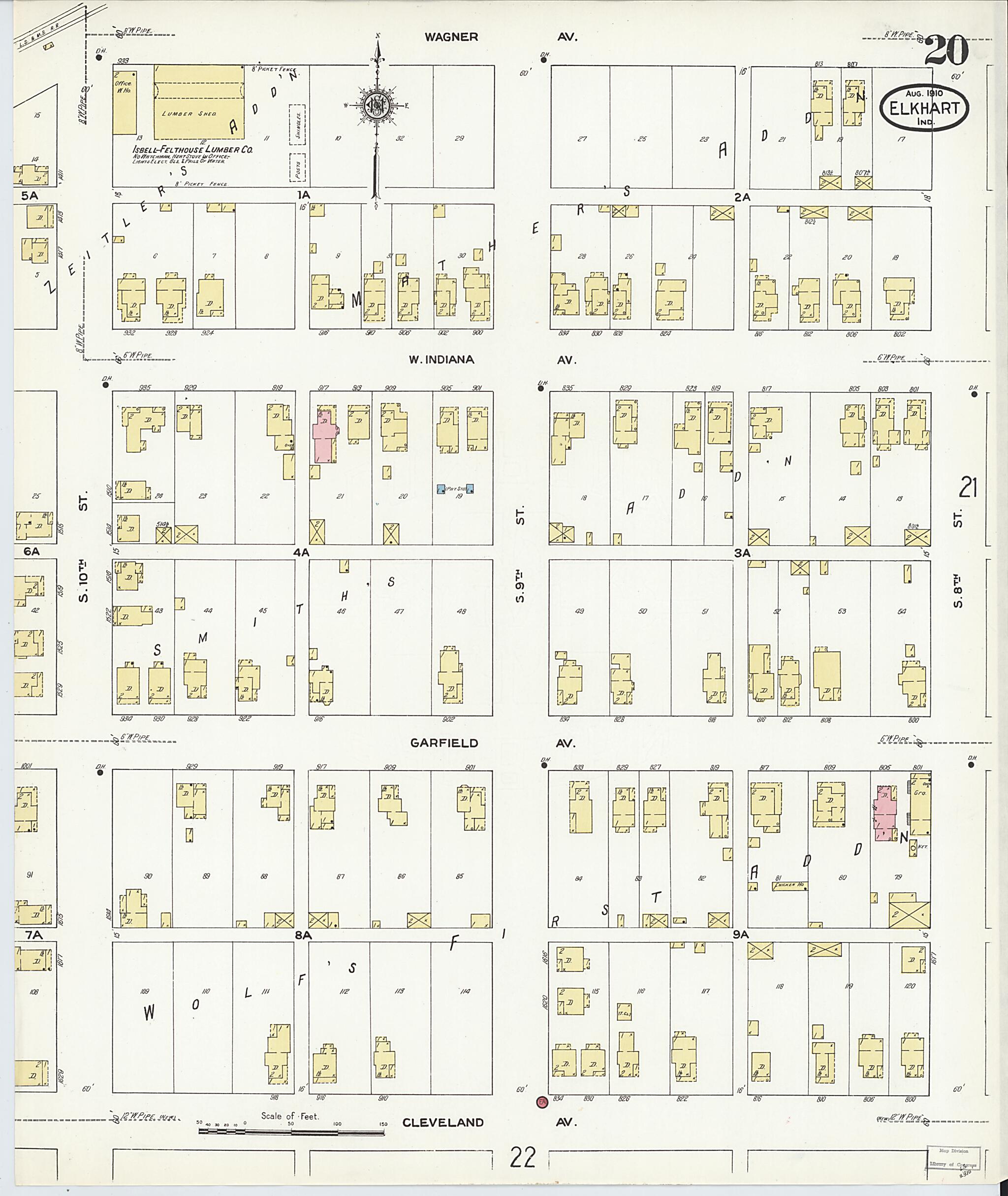 This old map of Elkhart, Elkhart County, Indiana was created by Sanborn Map Company in 1910