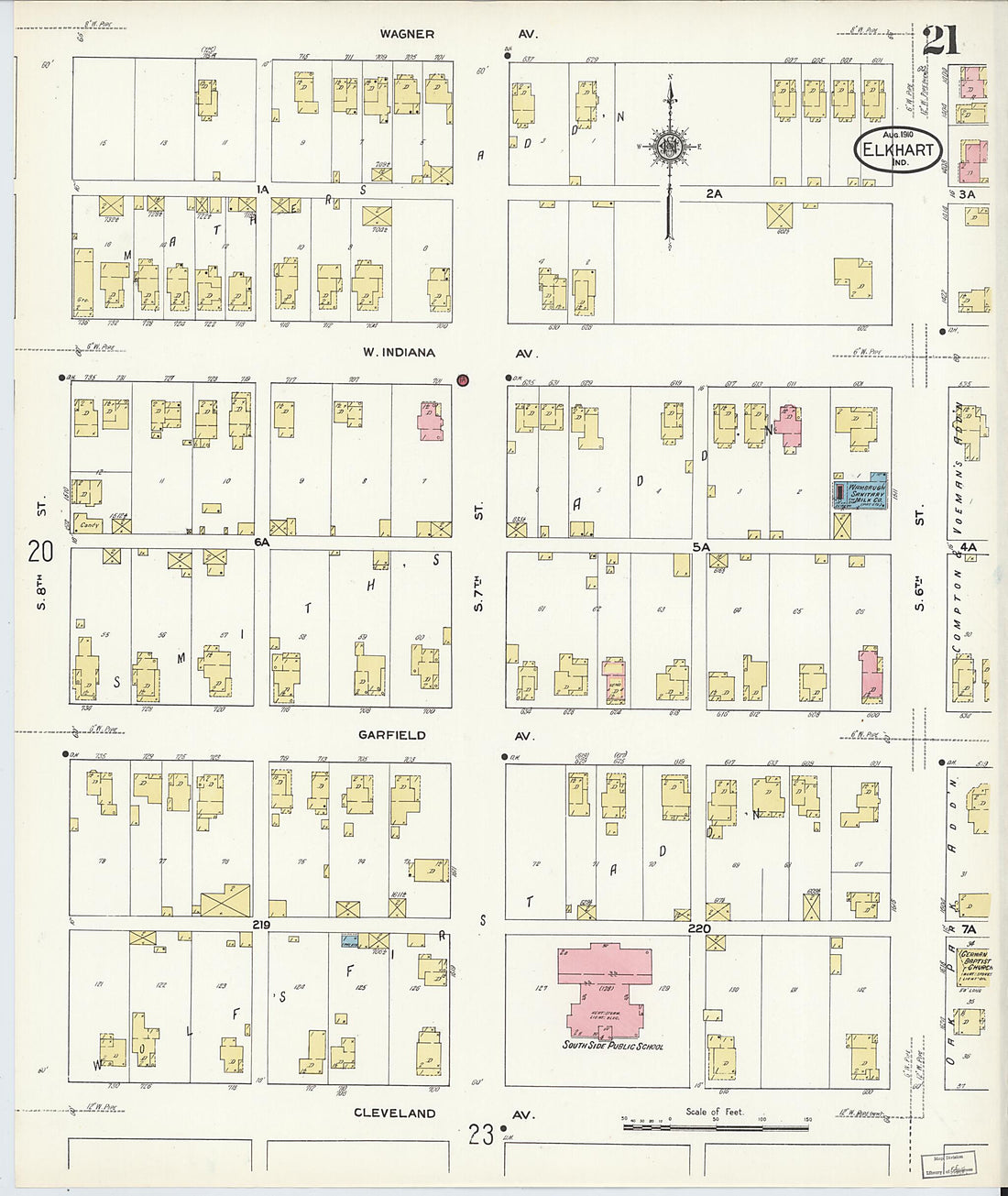 This old map of Elkhart, Elkhart County, Indiana was created by Sanborn Map Company in 1910