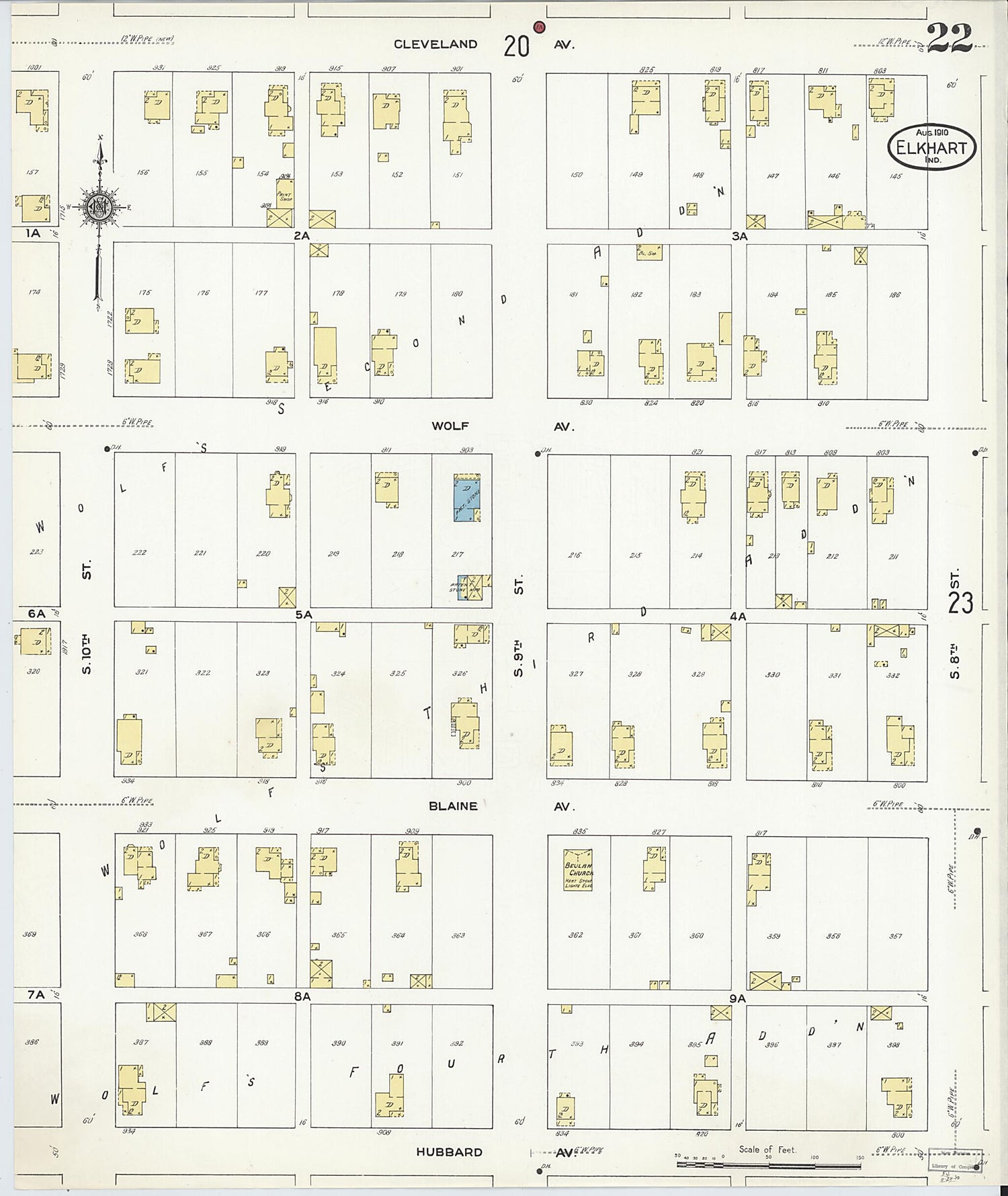 This old map of Elkhart, Elkhart County, Indiana was created by Sanborn Map Company in 1910