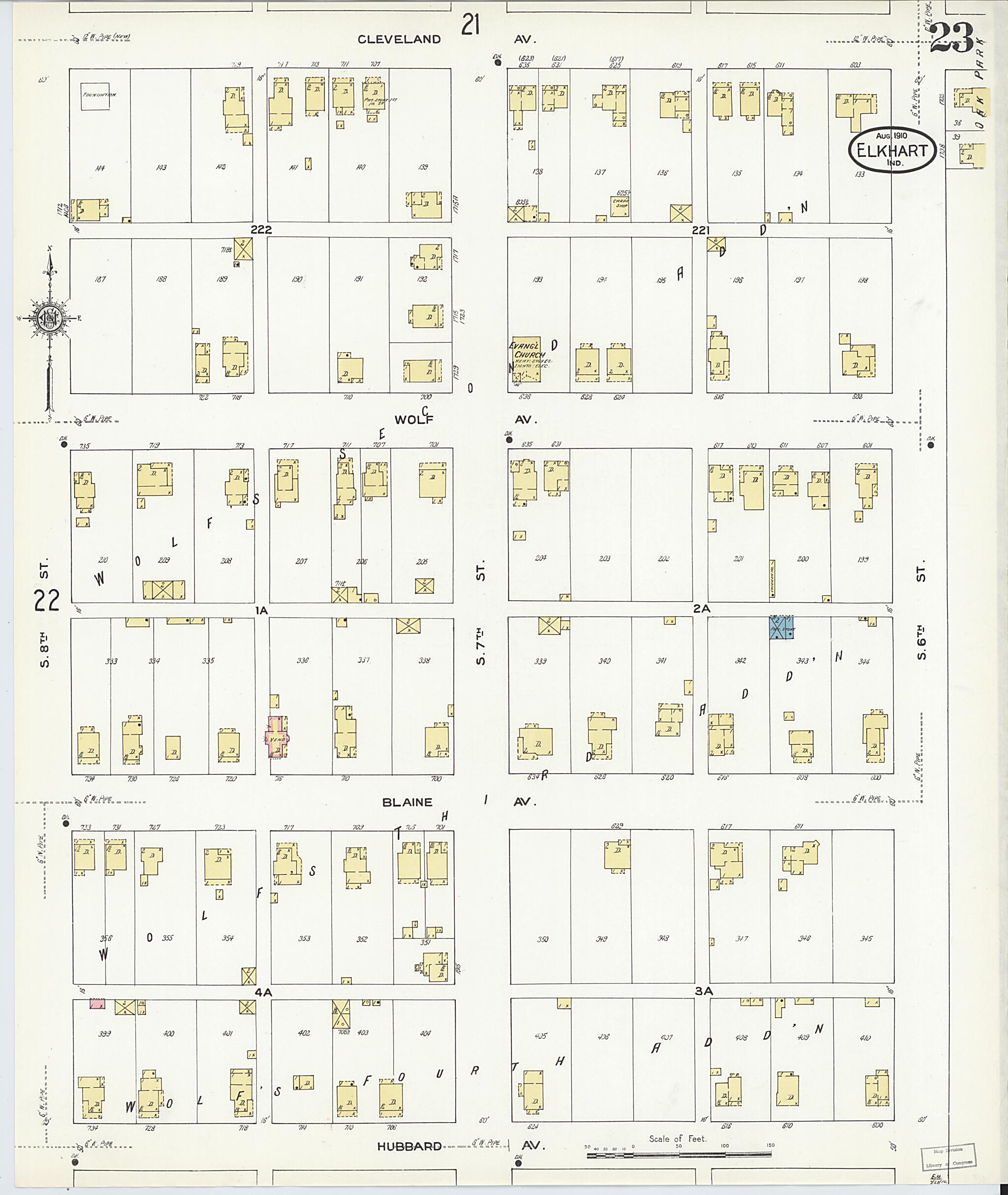 This old map of Elkhart, Elkhart County, Indiana was created by Sanborn Map Company in 1910