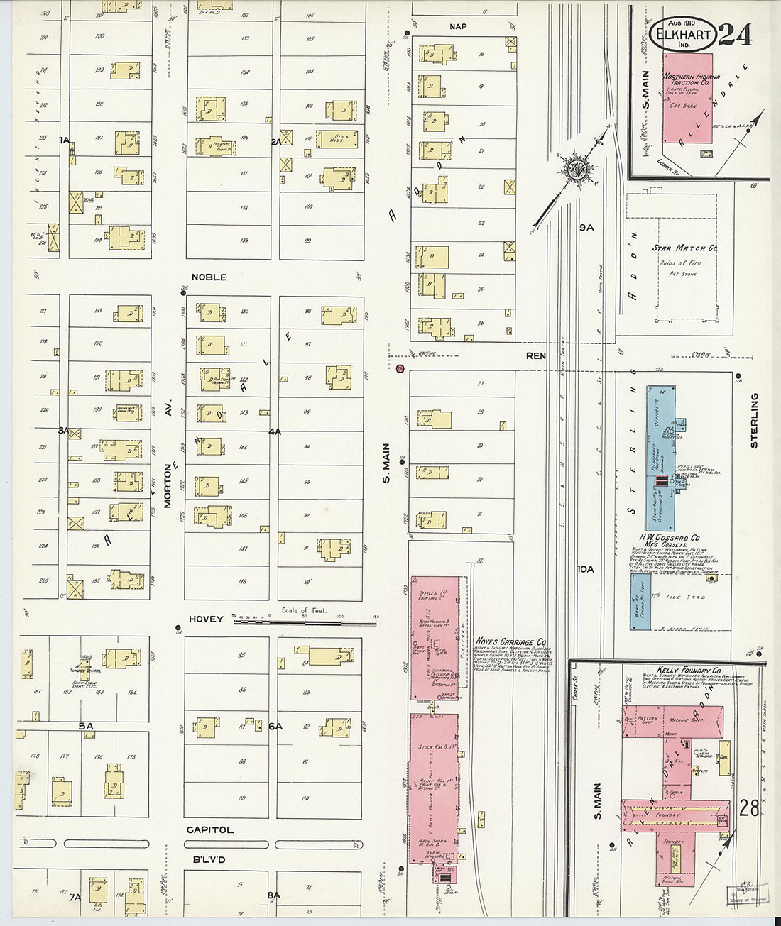 This old map of Elkhart, Elkhart County, Indiana was created by Sanborn Map Company in 1910