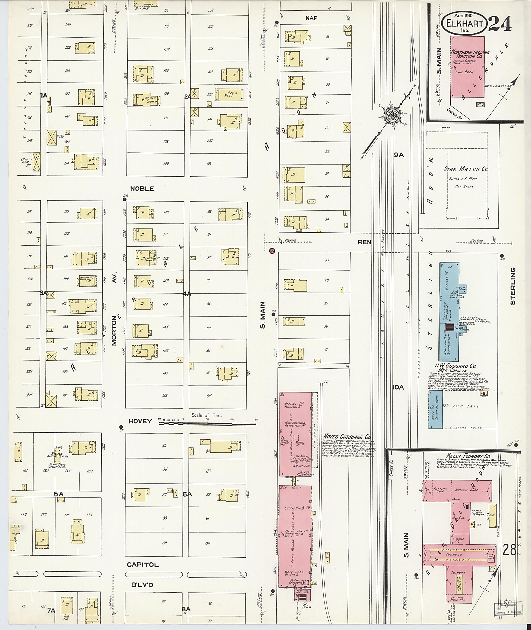 This old map of Elkhart, Elkhart County, Indiana was created by Sanborn Map Company in 1910