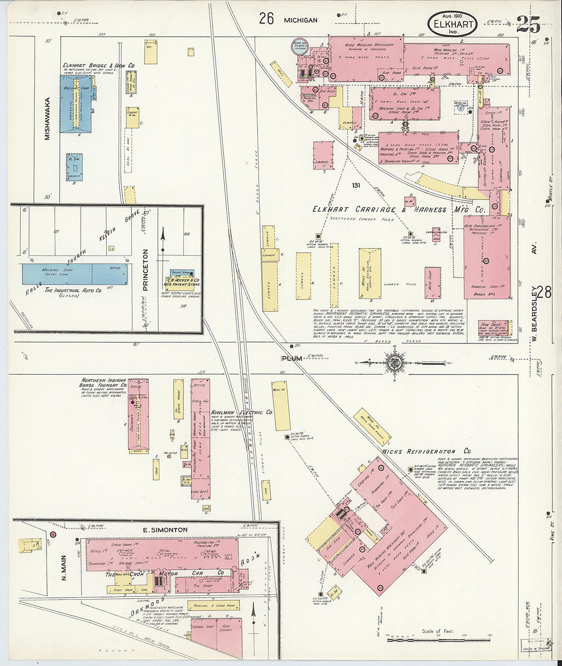 This old map of Elkhart, Elkhart County, Indiana was created by Sanborn Map Company in 1910