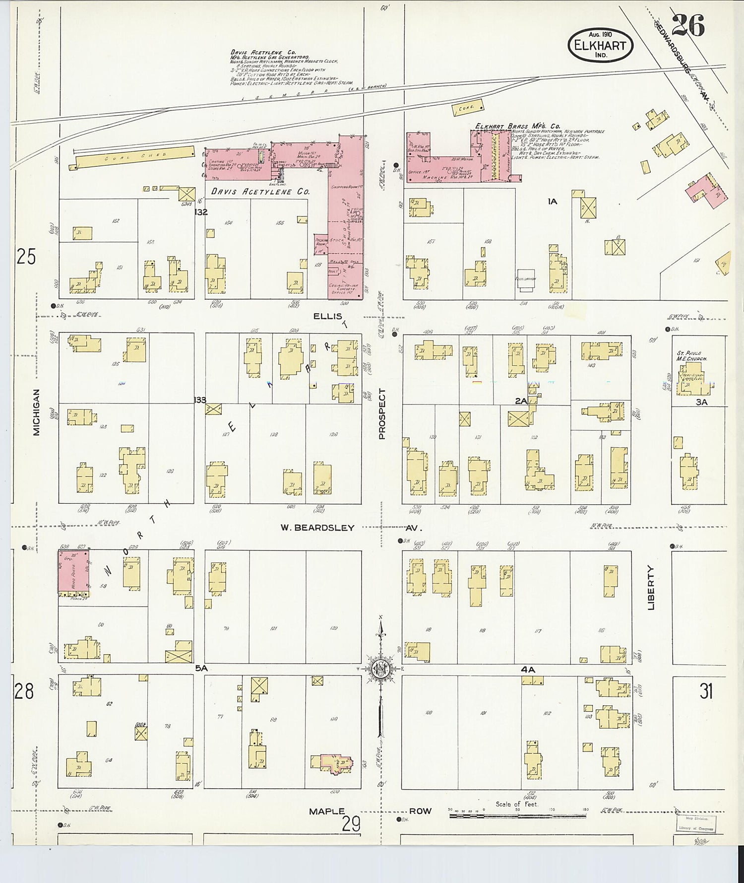 This old map of Elkhart, Elkhart County, Indiana was created by Sanborn Map Company in 1910