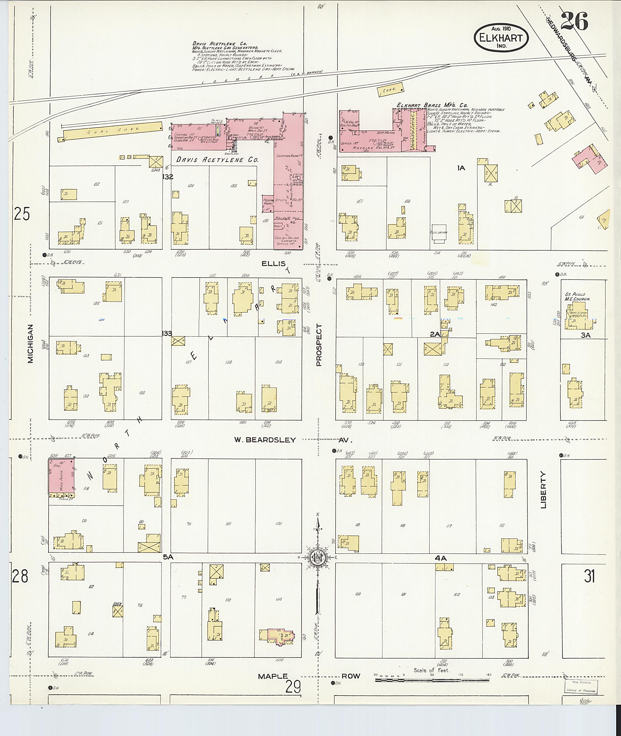 This old map of Elkhart, Elkhart County, Indiana was created by Sanborn Map Company in 1910