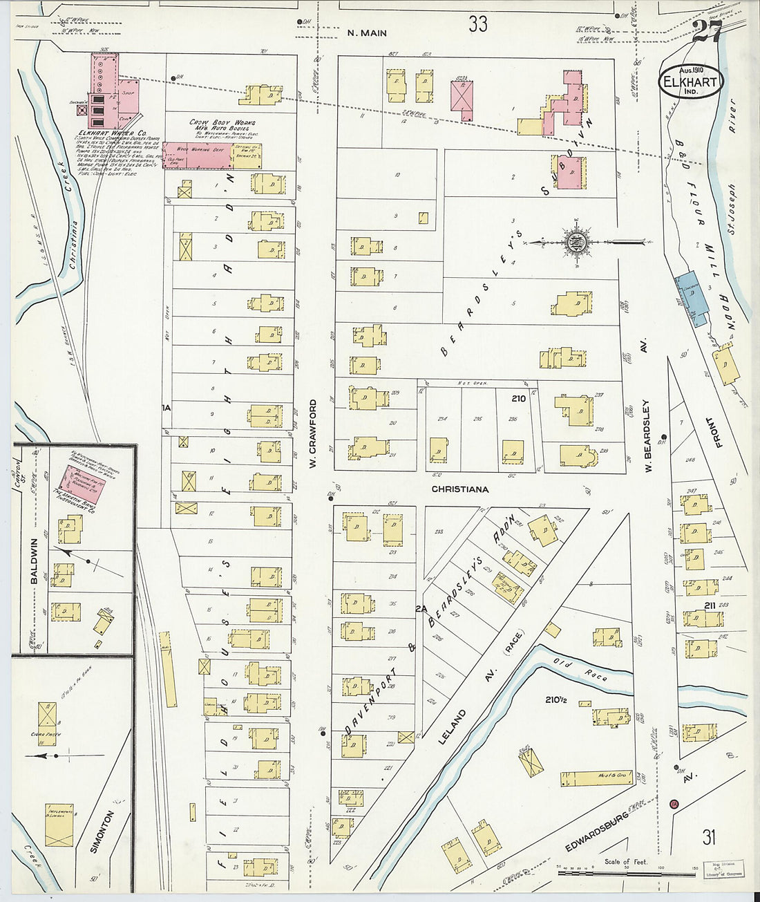 This old map of Elkhart, Elkhart County, Indiana was created by Sanborn Map Company in 1910