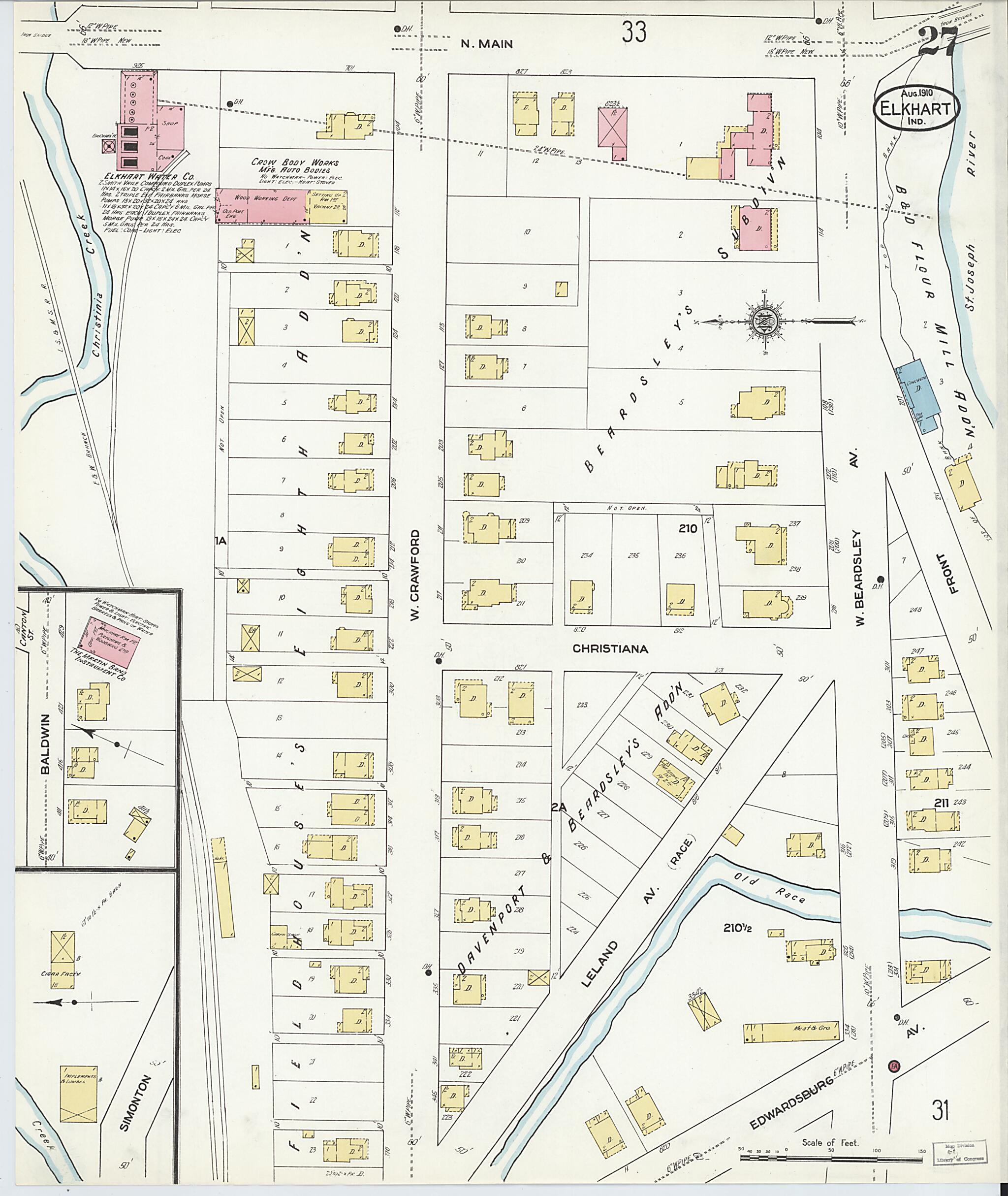 This old map of Elkhart, Elkhart County, Indiana was created by Sanborn Map Company in 1910