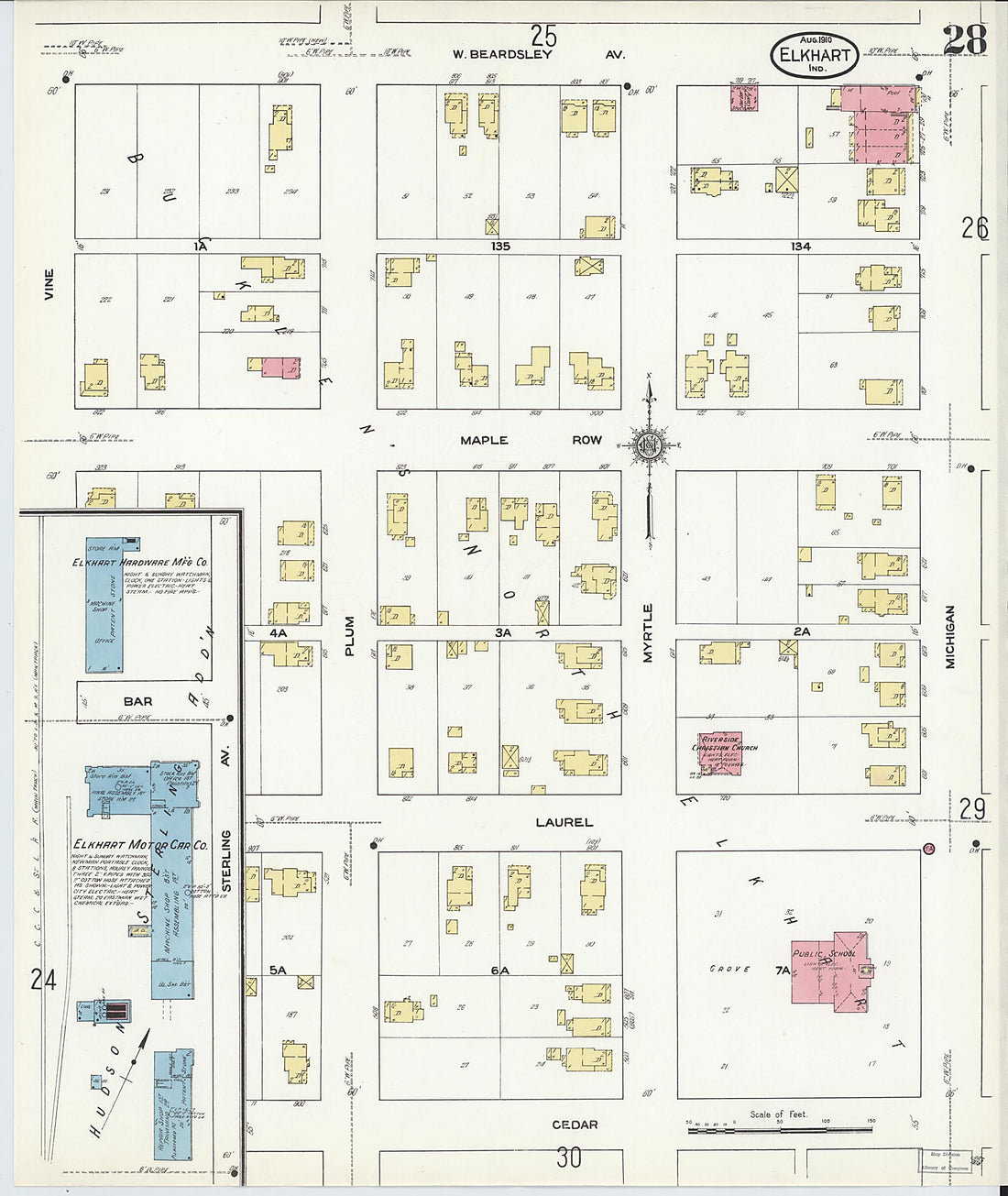 This old map of Elkhart, Elkhart County, Indiana was created by Sanborn Map Company in 1910