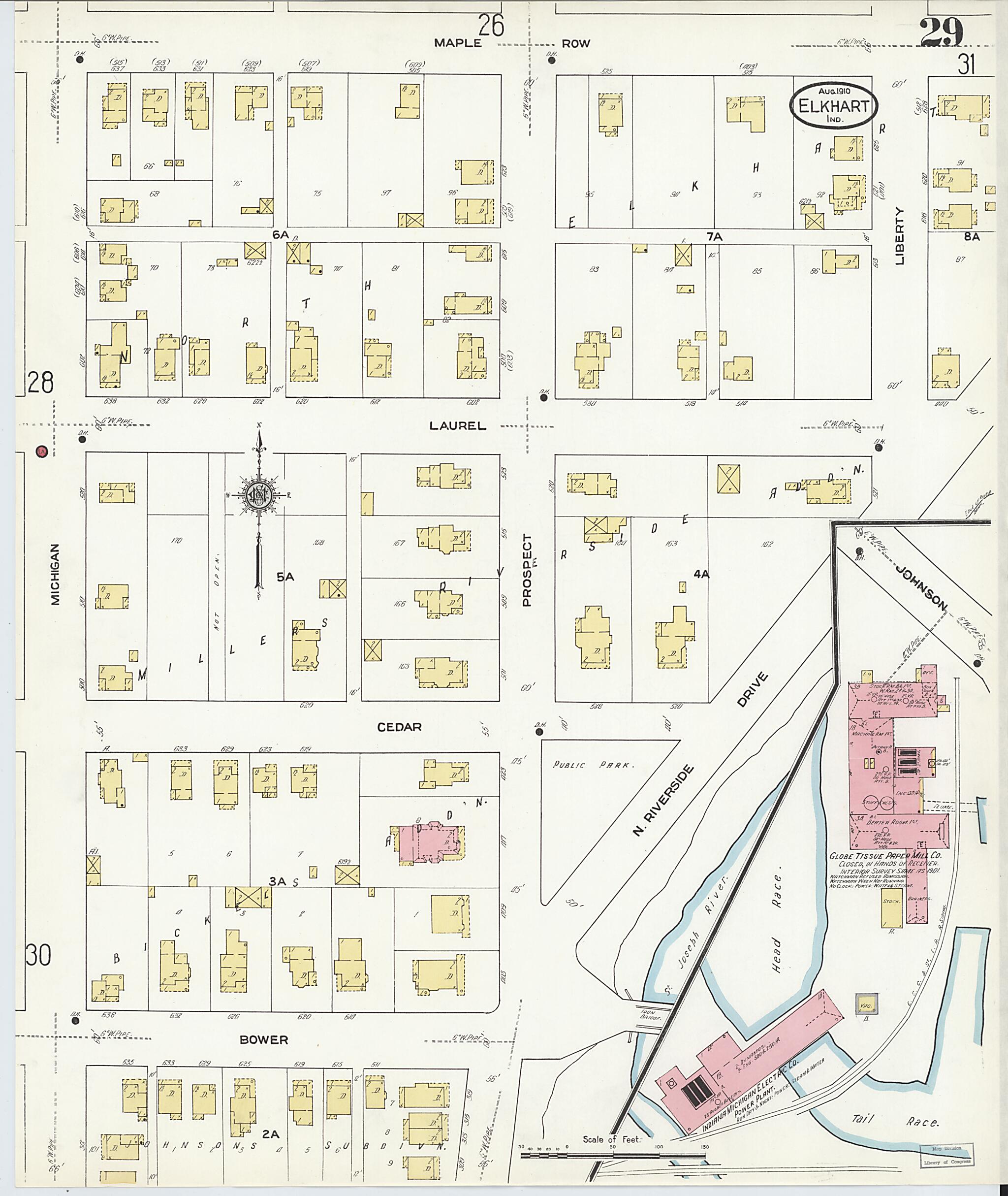 This old map of Elkhart, Elkhart County, Indiana was created by Sanborn Map Company in 1910