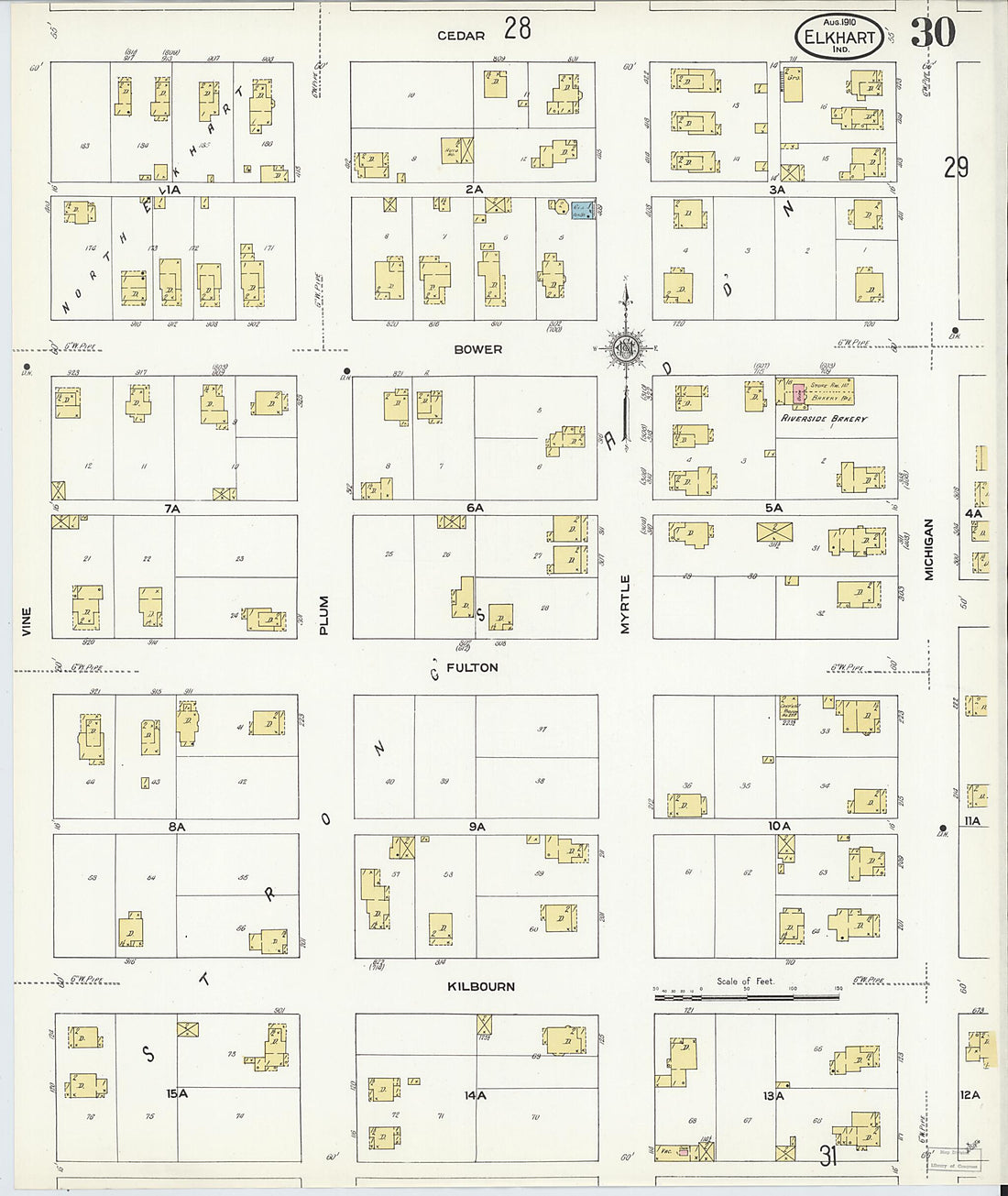 This old map of Elkhart, Elkhart County, Indiana was created by Sanborn Map Company in 1910