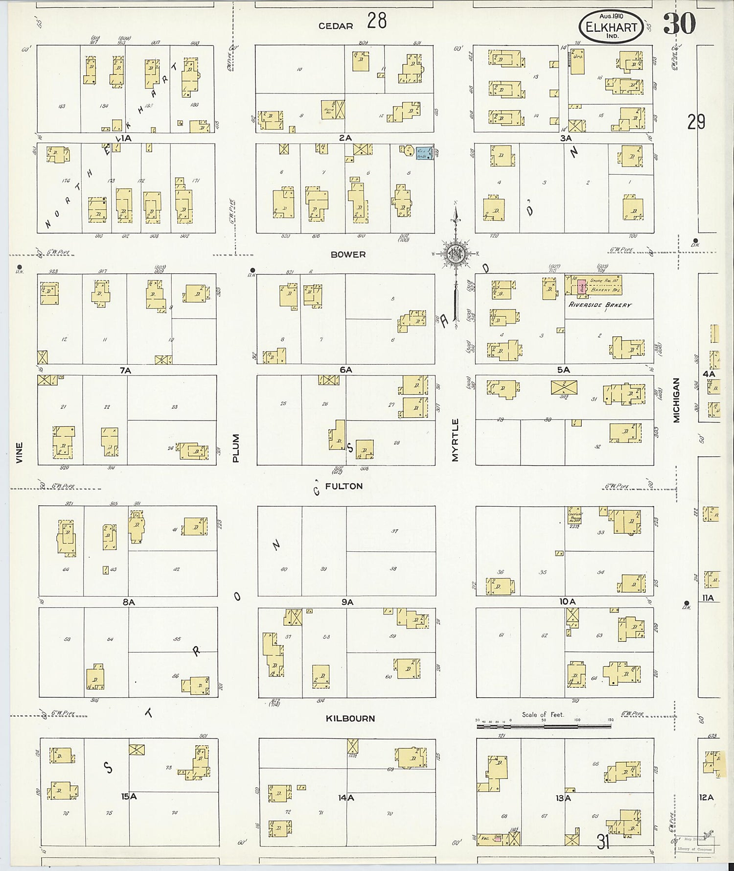 This old map of Elkhart, Elkhart County, Indiana was created by Sanborn Map Company in 1910