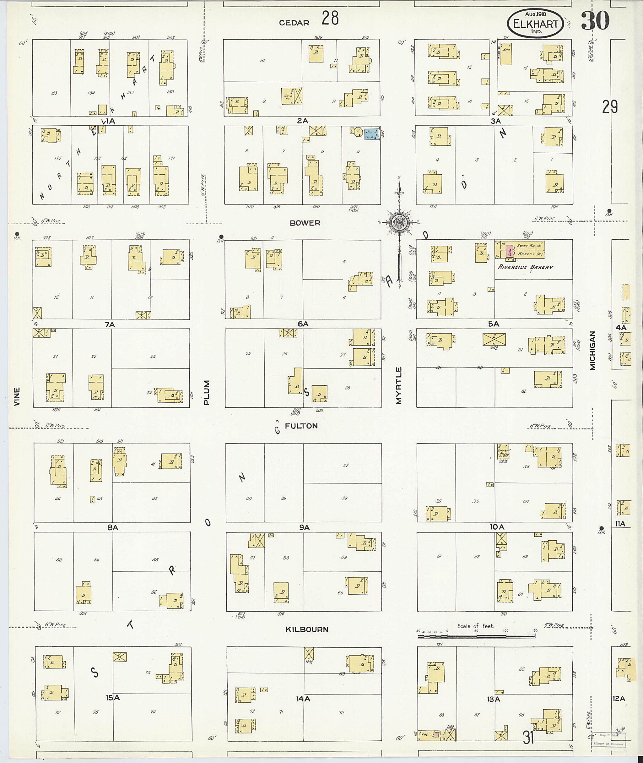 This old map of Elkhart, Elkhart County, Indiana was created by Sanborn Map Company in 1910