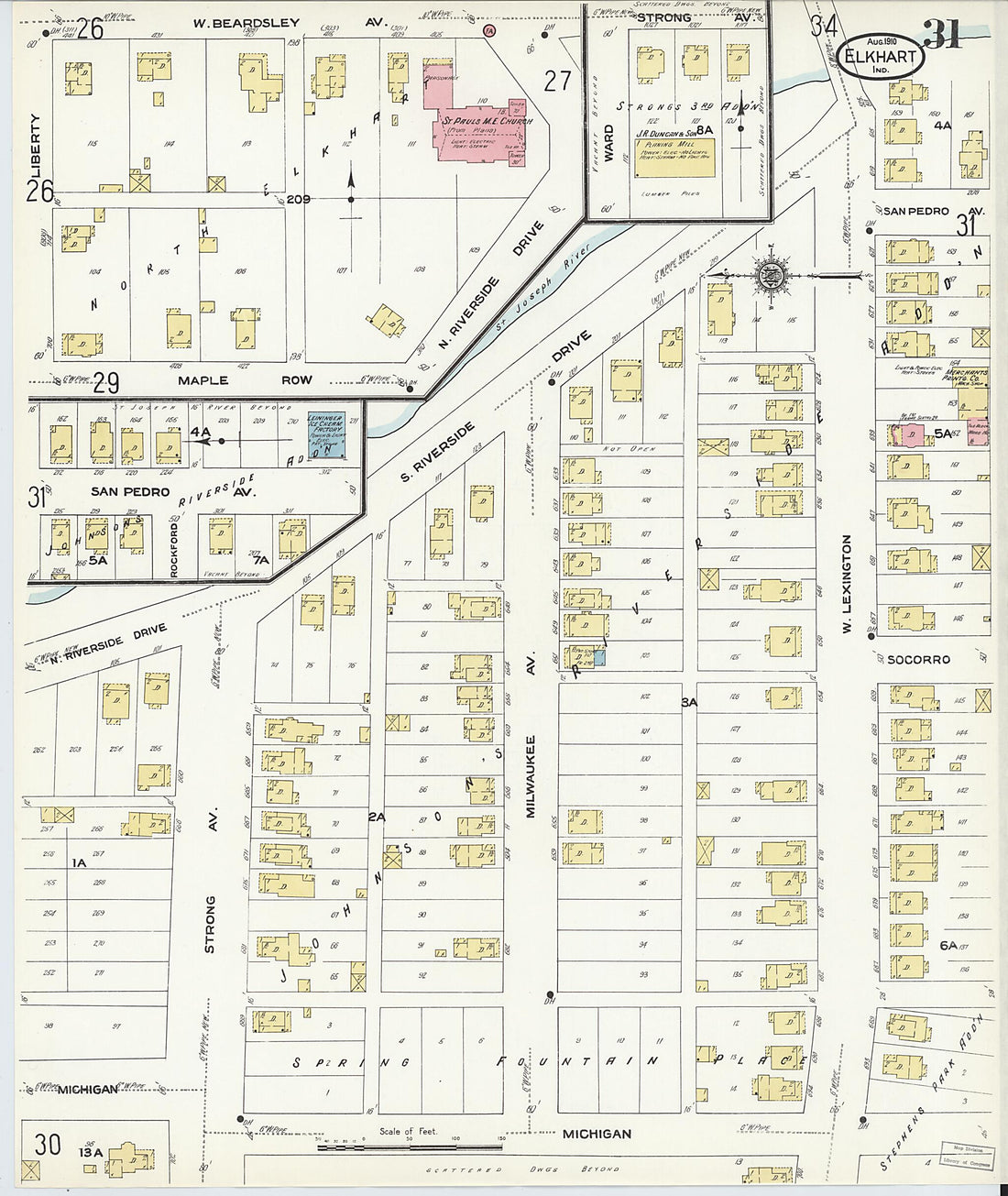 This old map of Elkhart, Elkhart County, Indiana was created by Sanborn Map Company in 1910