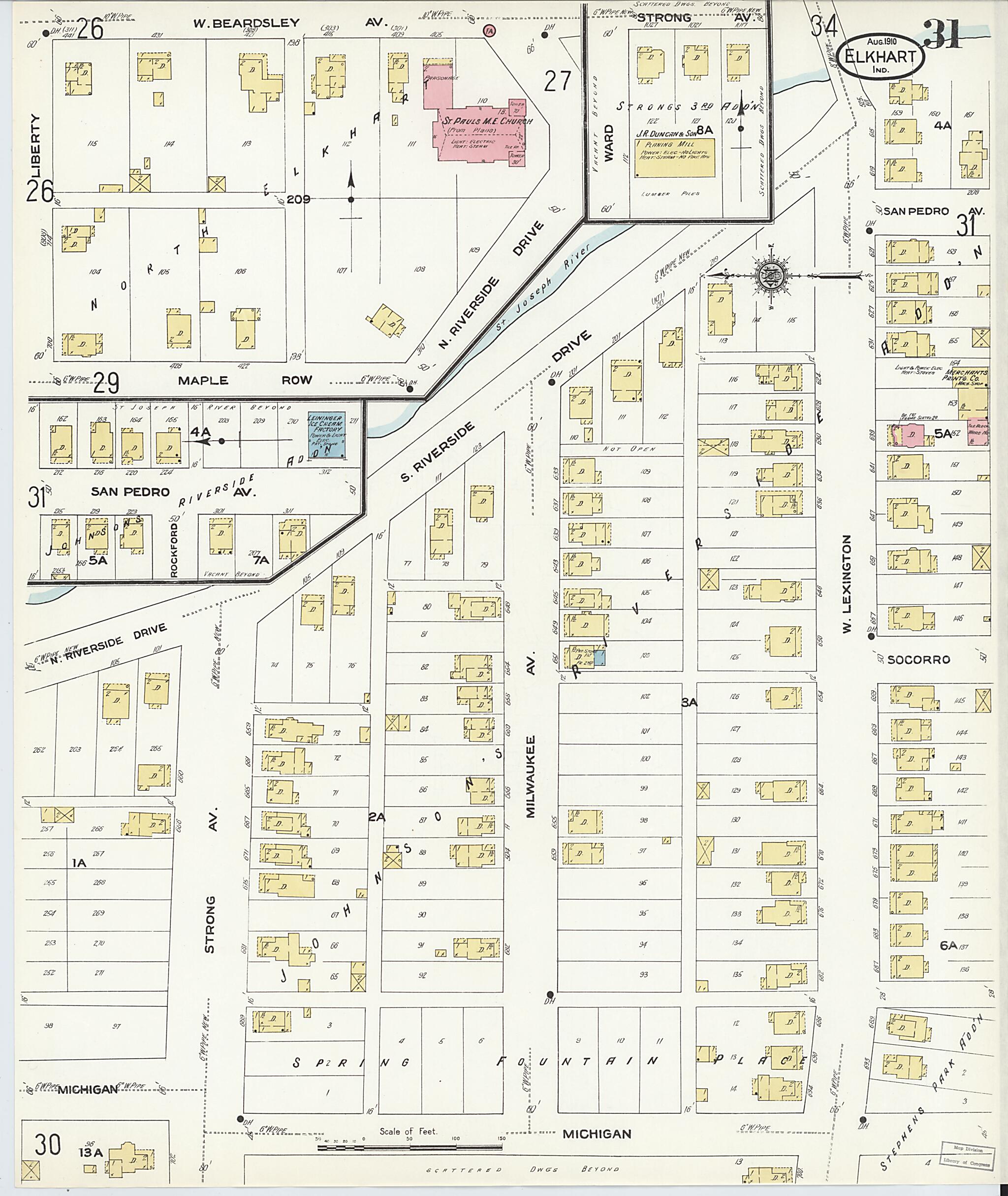 This old map of Elkhart, Elkhart County, Indiana was created by Sanborn Map Company in 1910