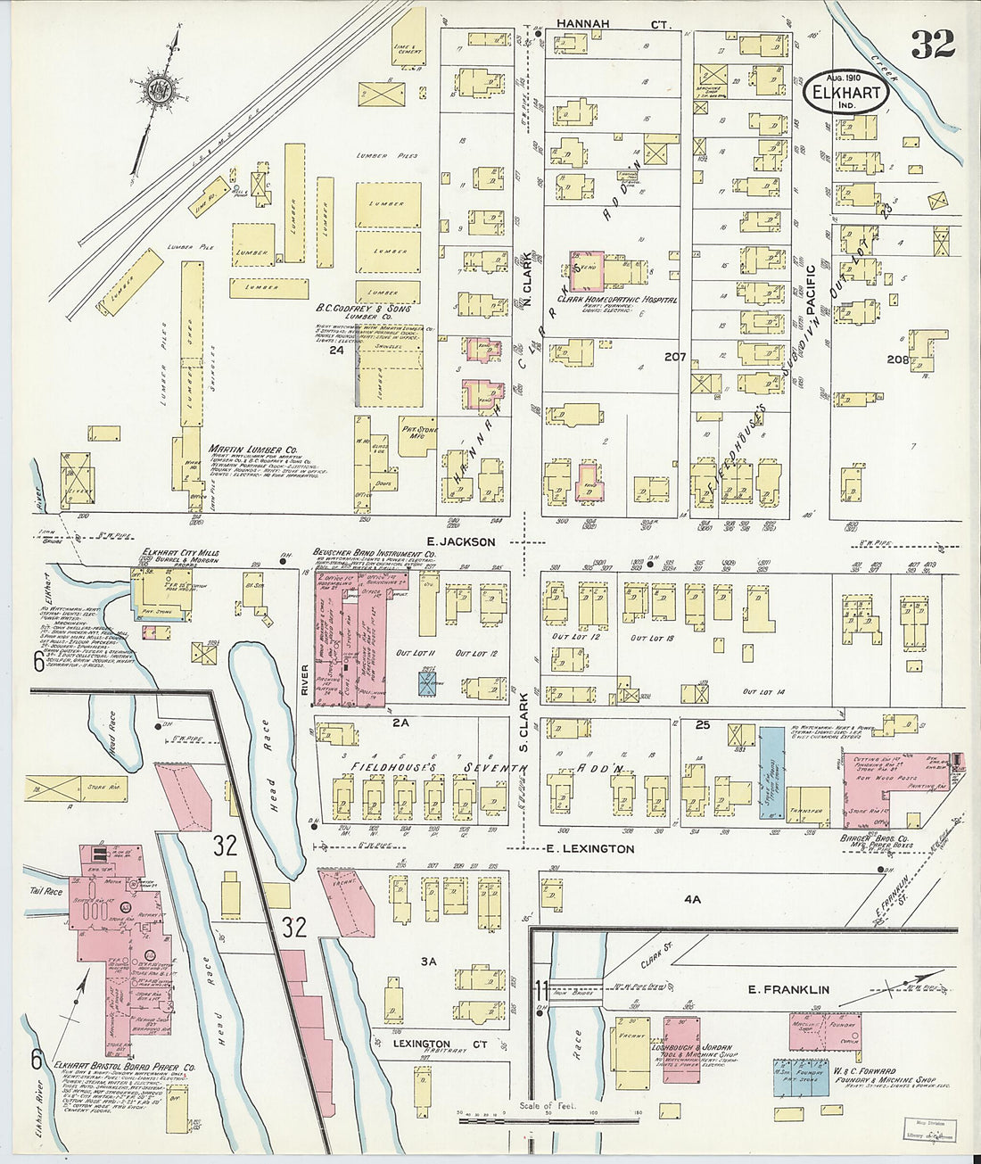 This old map of Elkhart, Elkhart County, Indiana was created by Sanborn Map Company in 1910