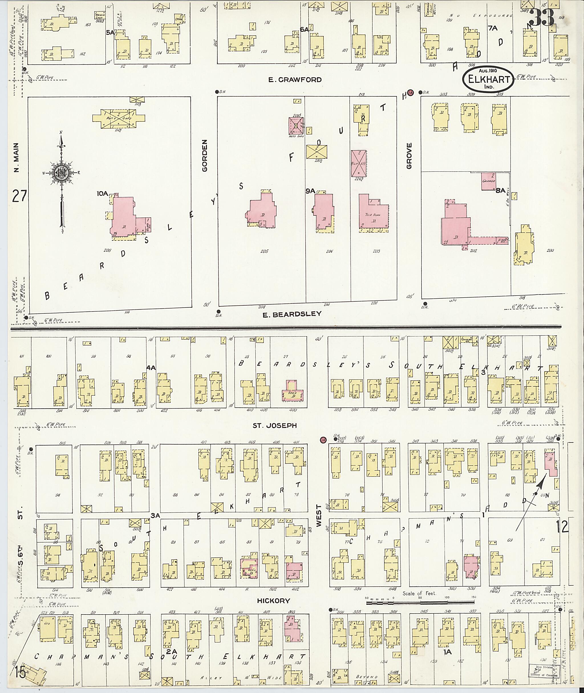 This old map of Elkhart, Elkhart County, Indiana was created by Sanborn Map Company in 1910