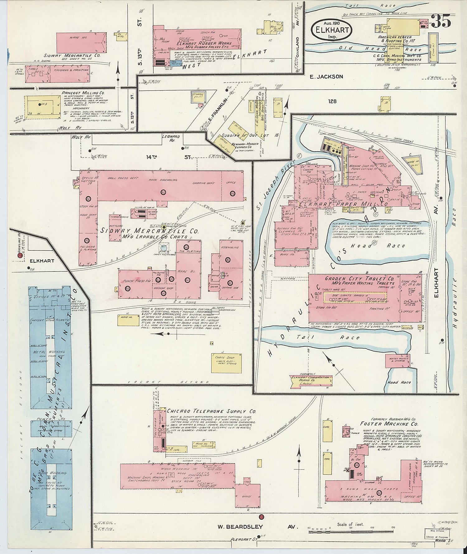 This old map of Elkhart, Elkhart County, Indiana was created by Sanborn Map Company in 1910