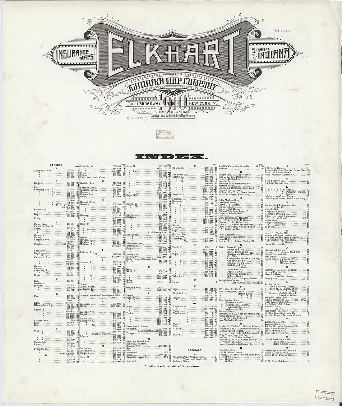 This old map of Elkhart, Elkhart County, Indiana was created by Sanborn Map Company in 1910