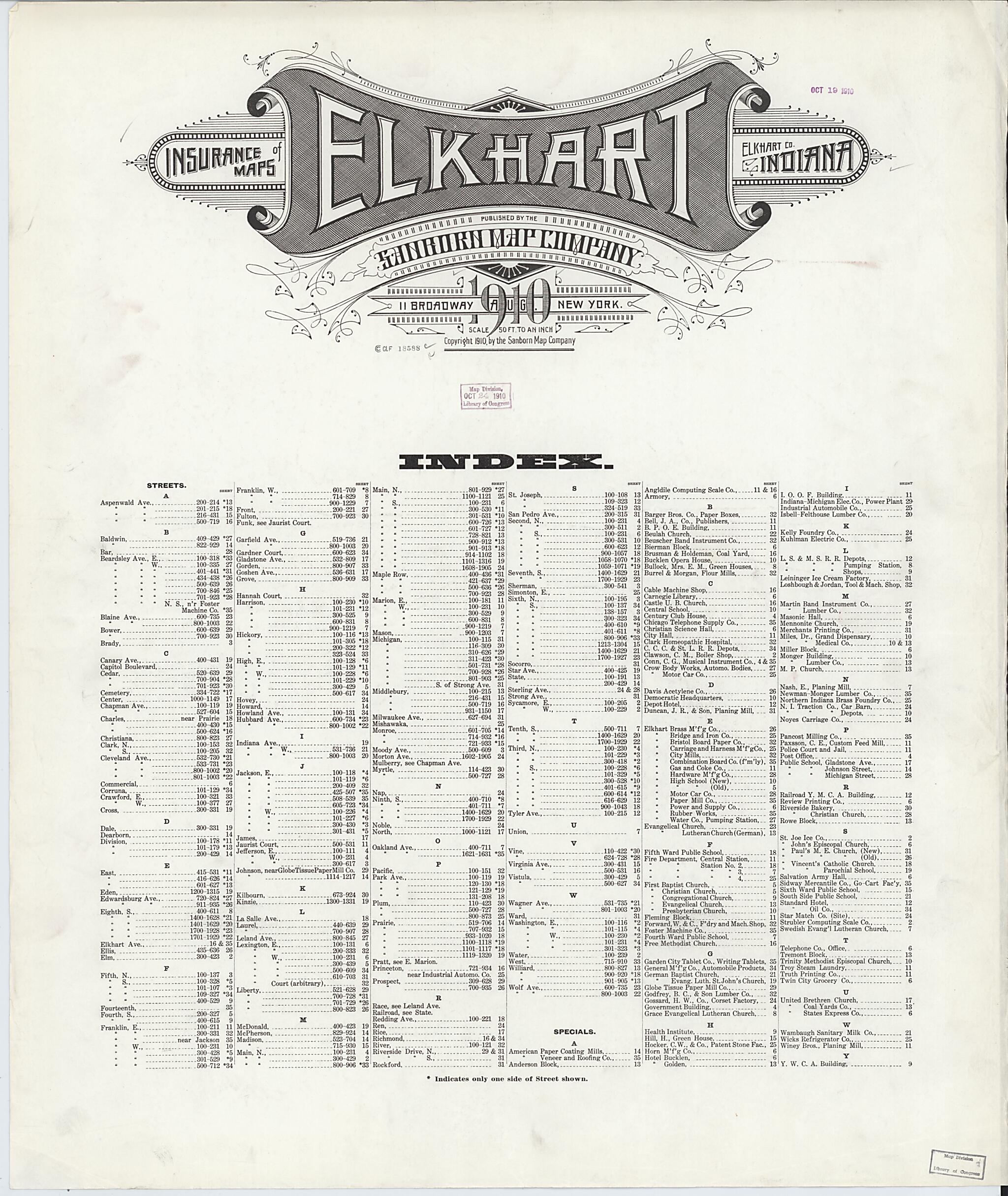 This old map of Elkhart, Elkhart County, Indiana was created by Sanborn Map Company in 1910