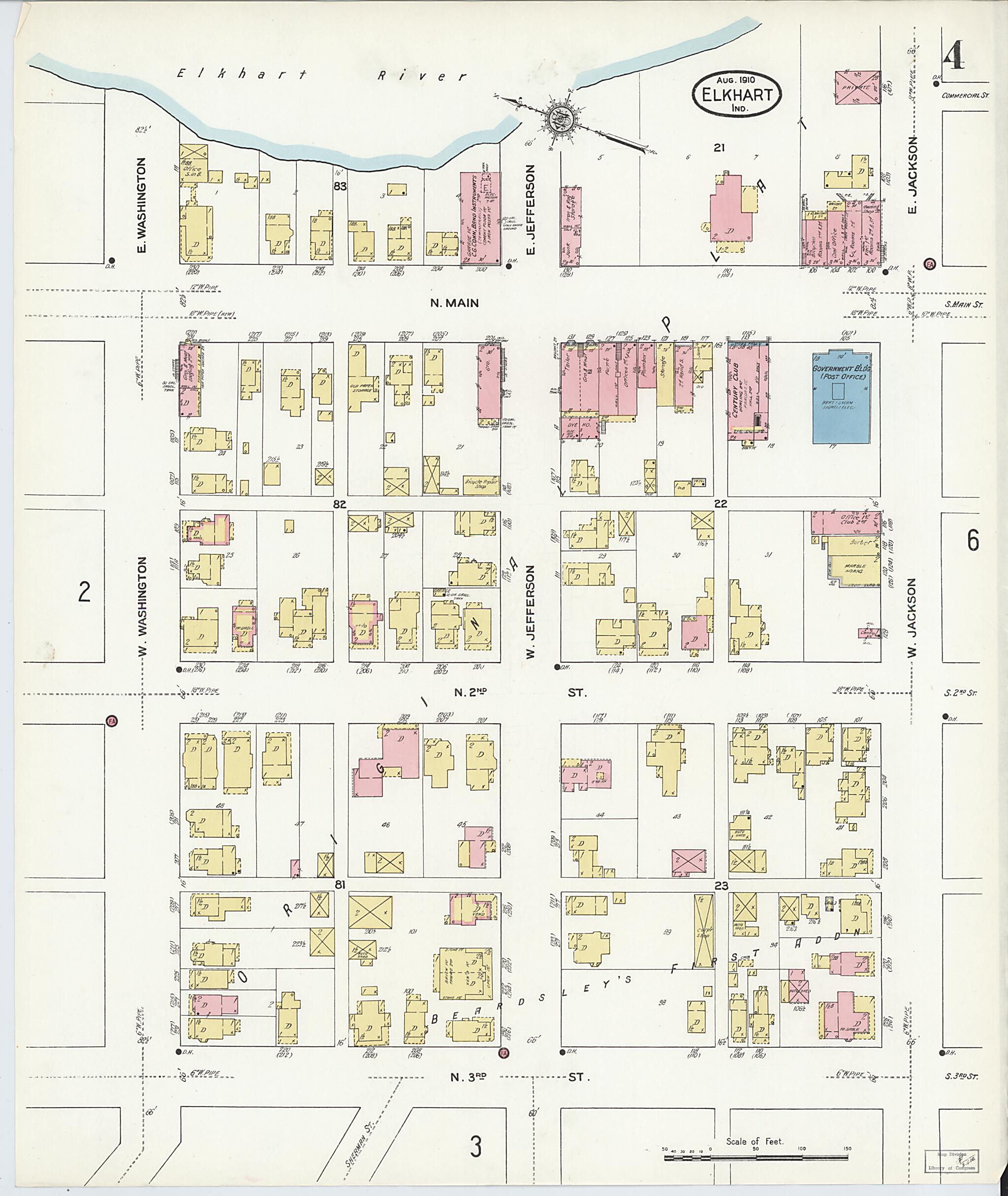 This old map of Elkhart, Elkhart County, Indiana was created by Sanborn Map Company in 1910