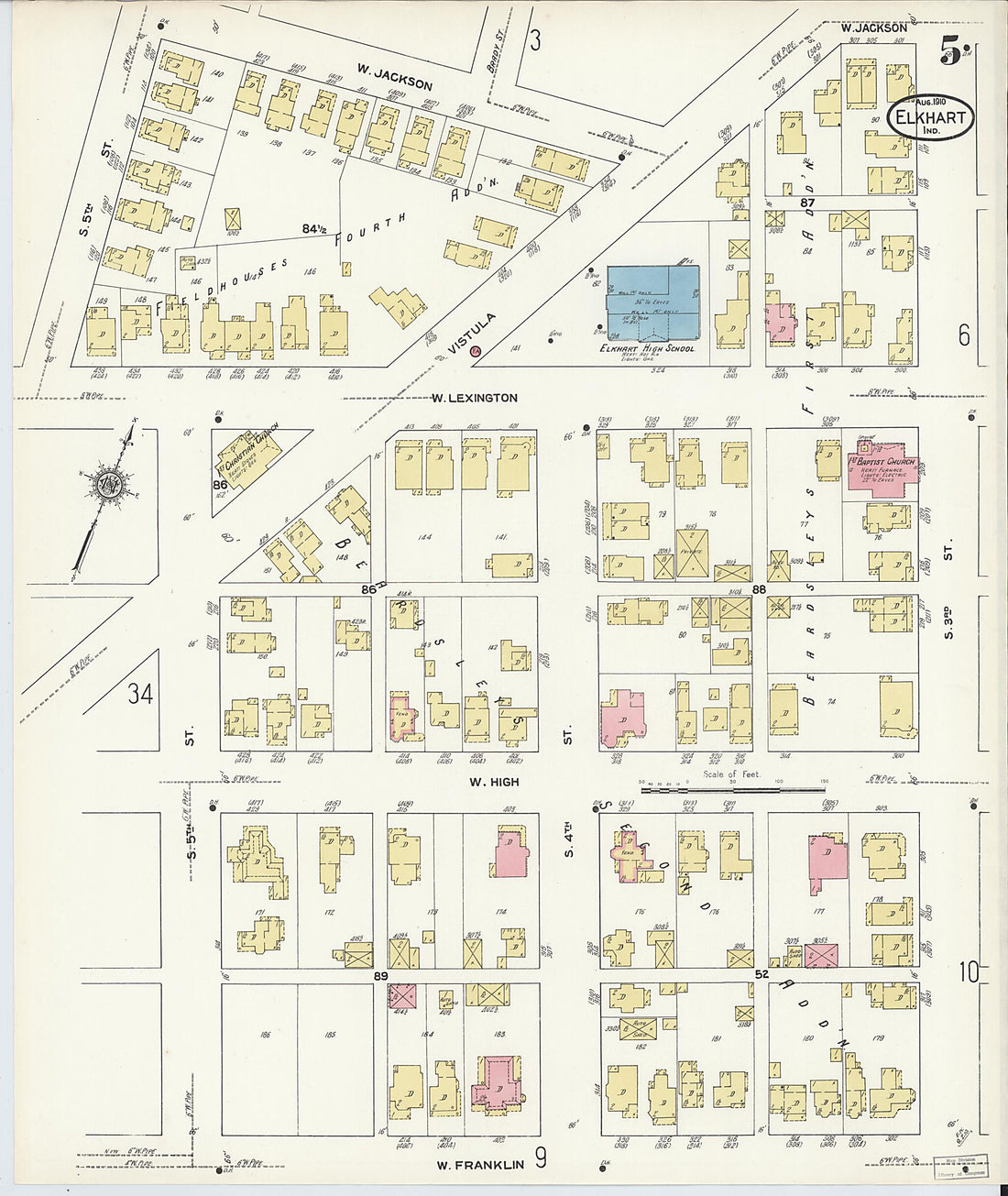 This old map of Elkhart, Elkhart County, Indiana was created by Sanborn Map Company in 1910