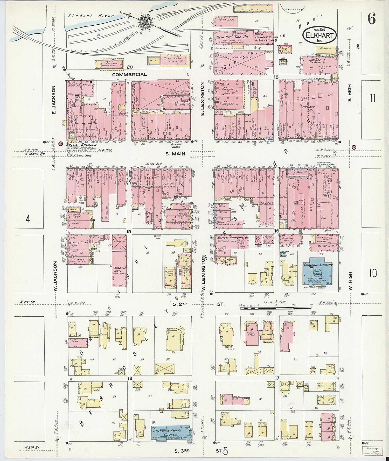 This old map of Elkhart, Elkhart County, Indiana was created by Sanborn Map Company in 1910